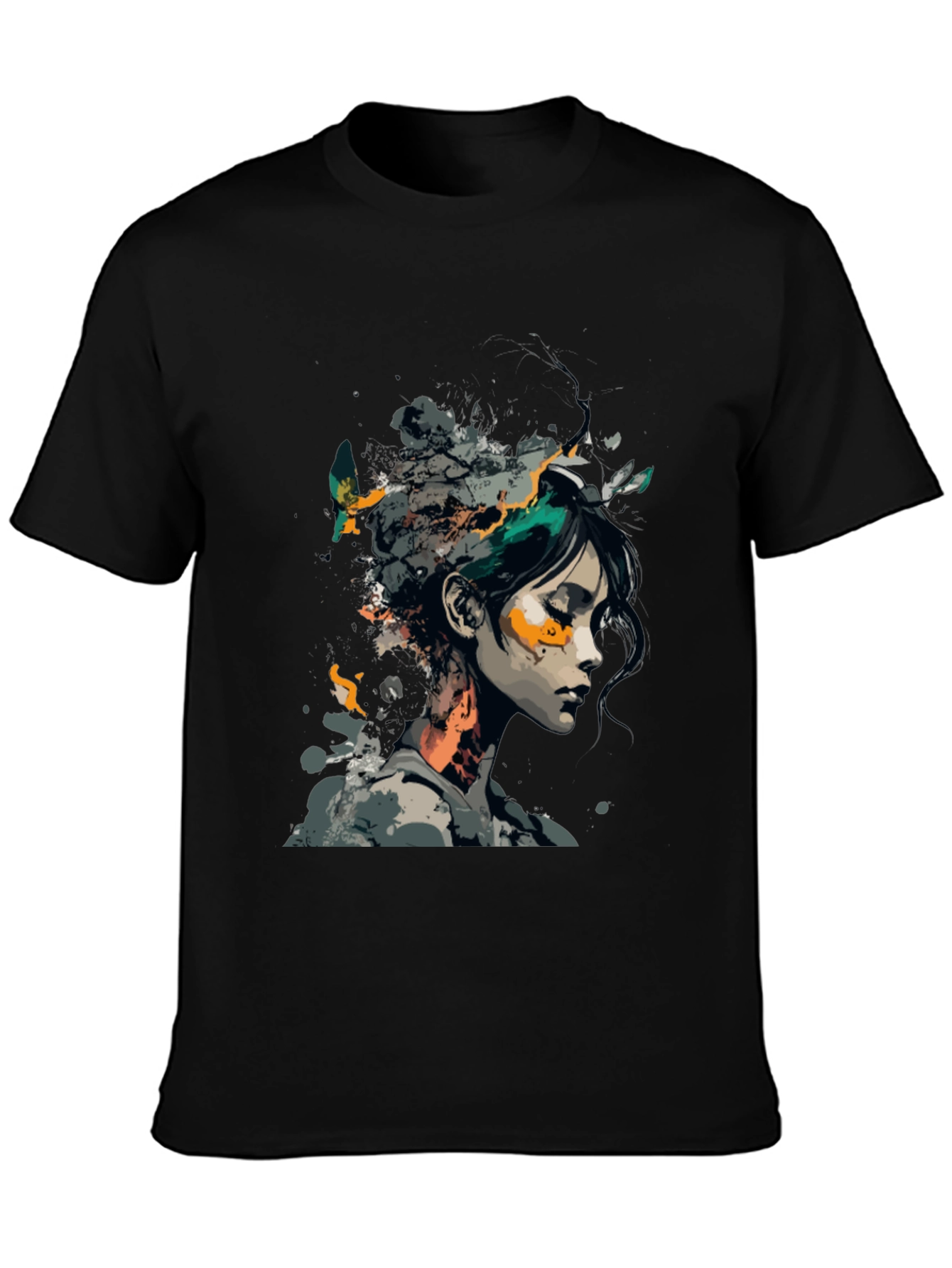 Artistic Woman Graphic Black T-Shirt