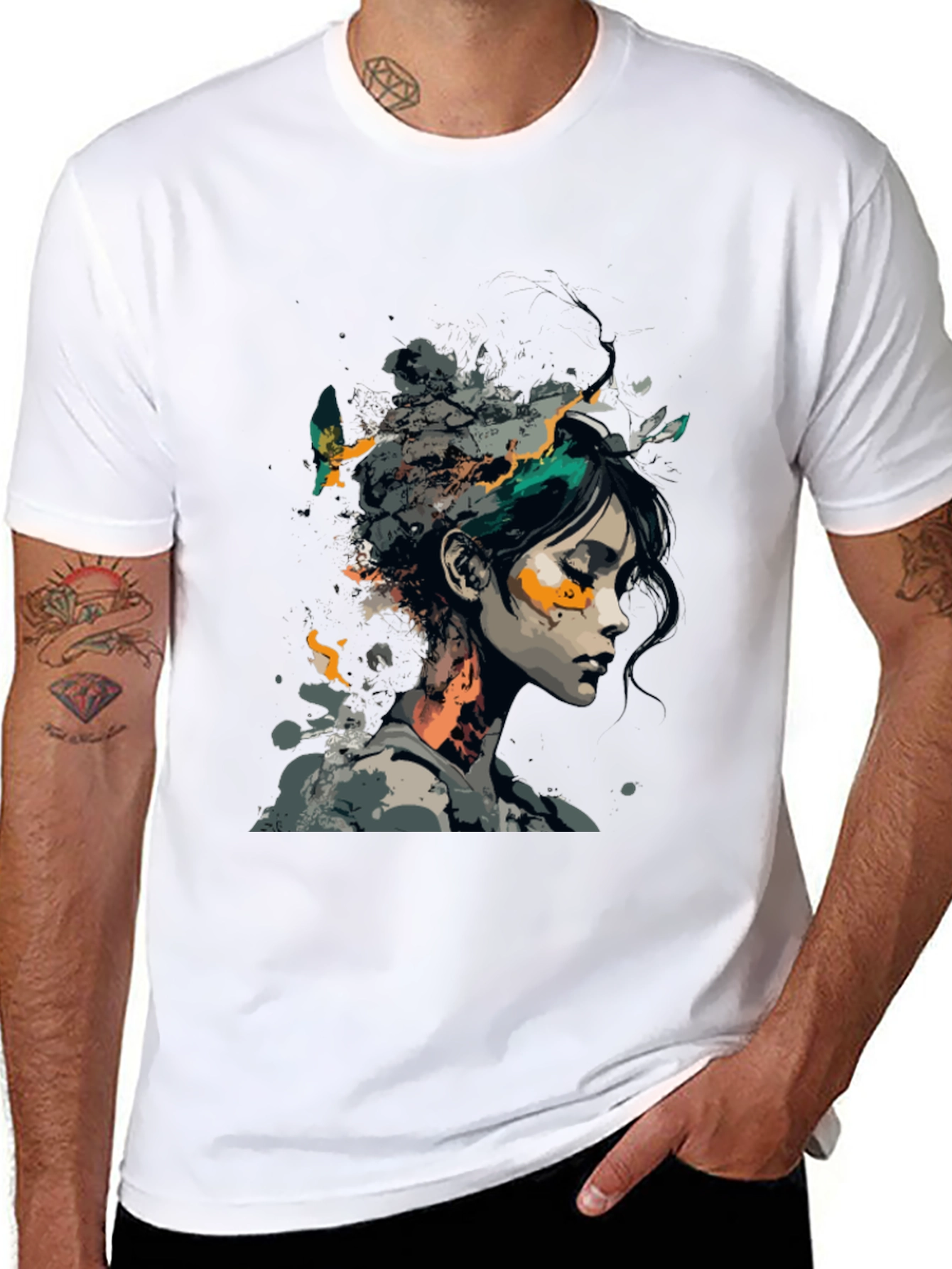 Artistic Woman Graphic Black T-Shirt