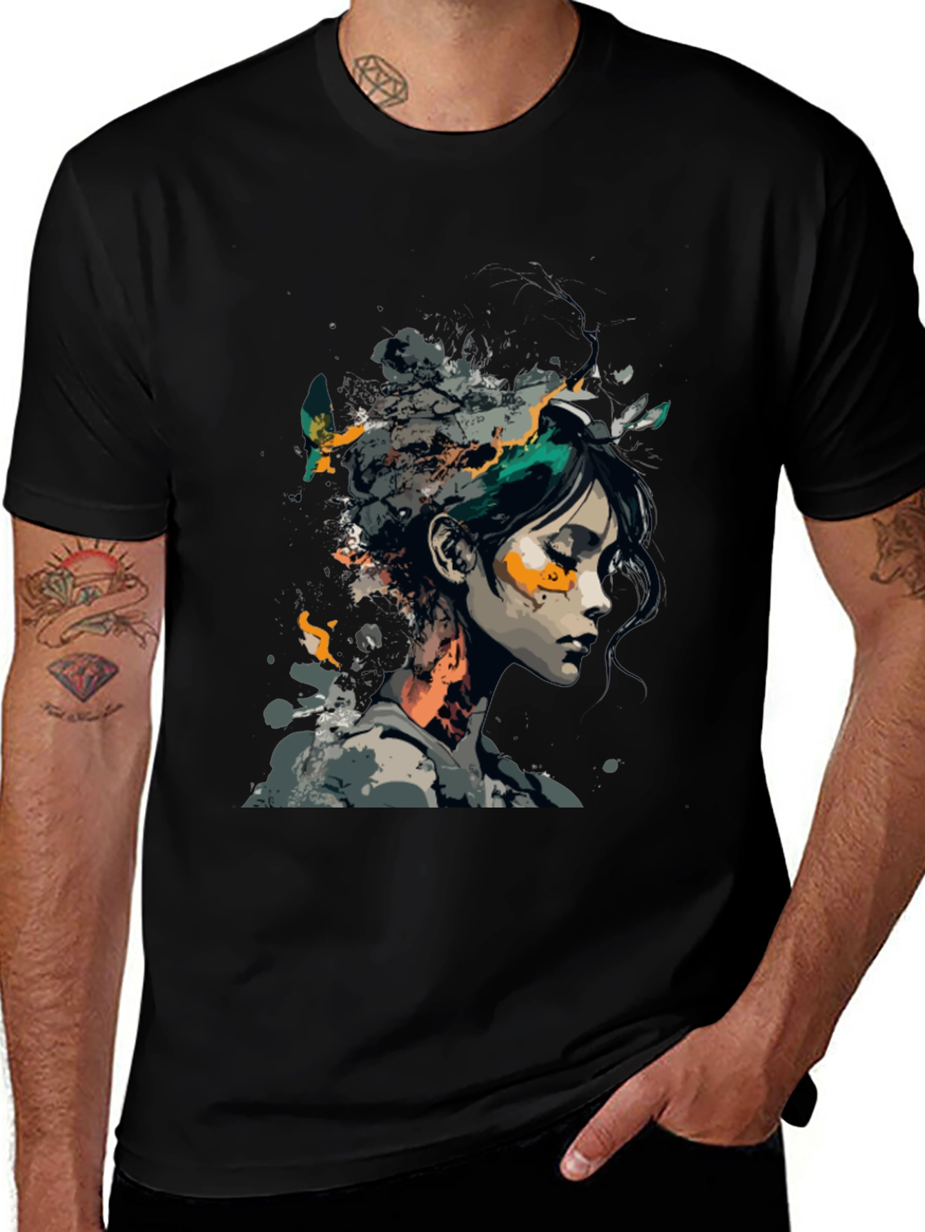 Artistic Woman Graphic Black T-Shirt