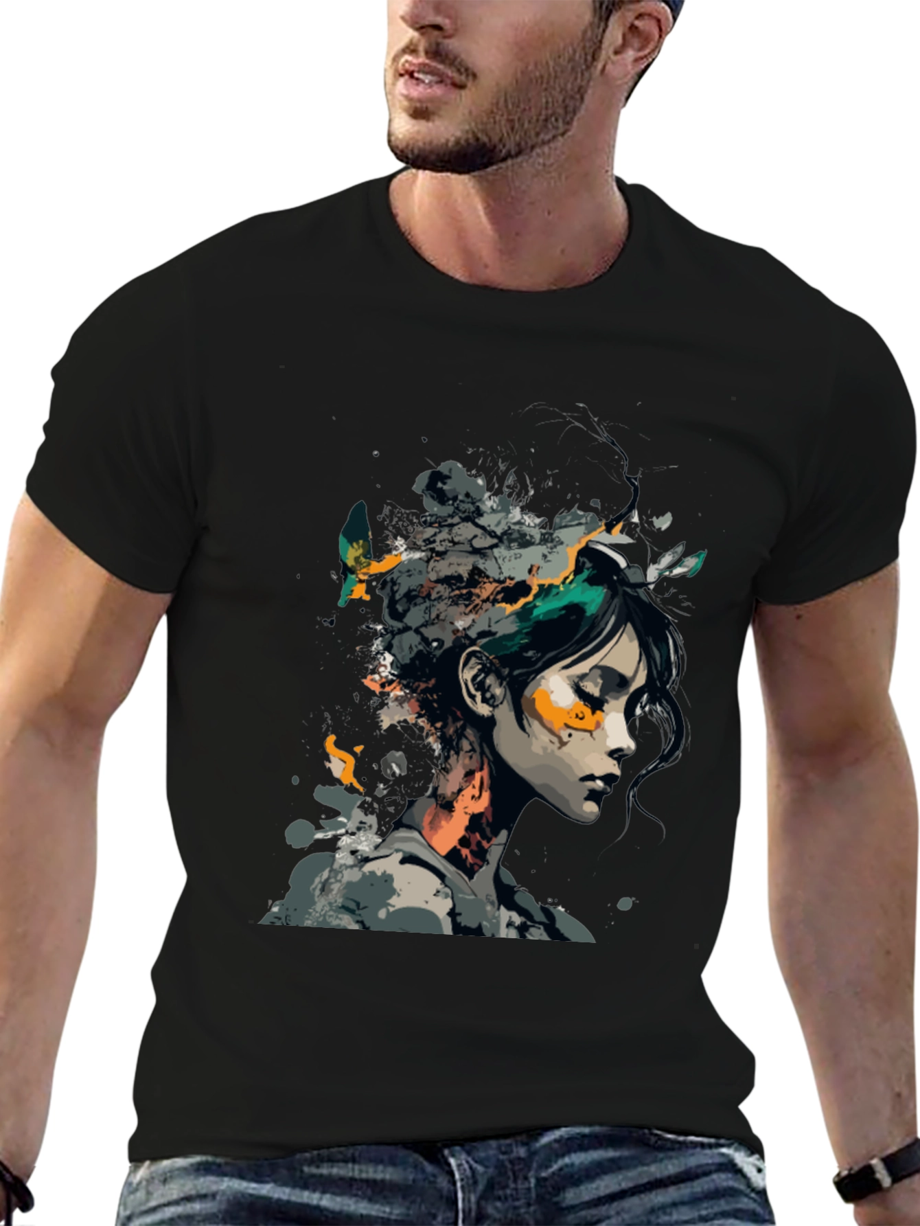 Artistic Woman Graphic Black T-Shirt