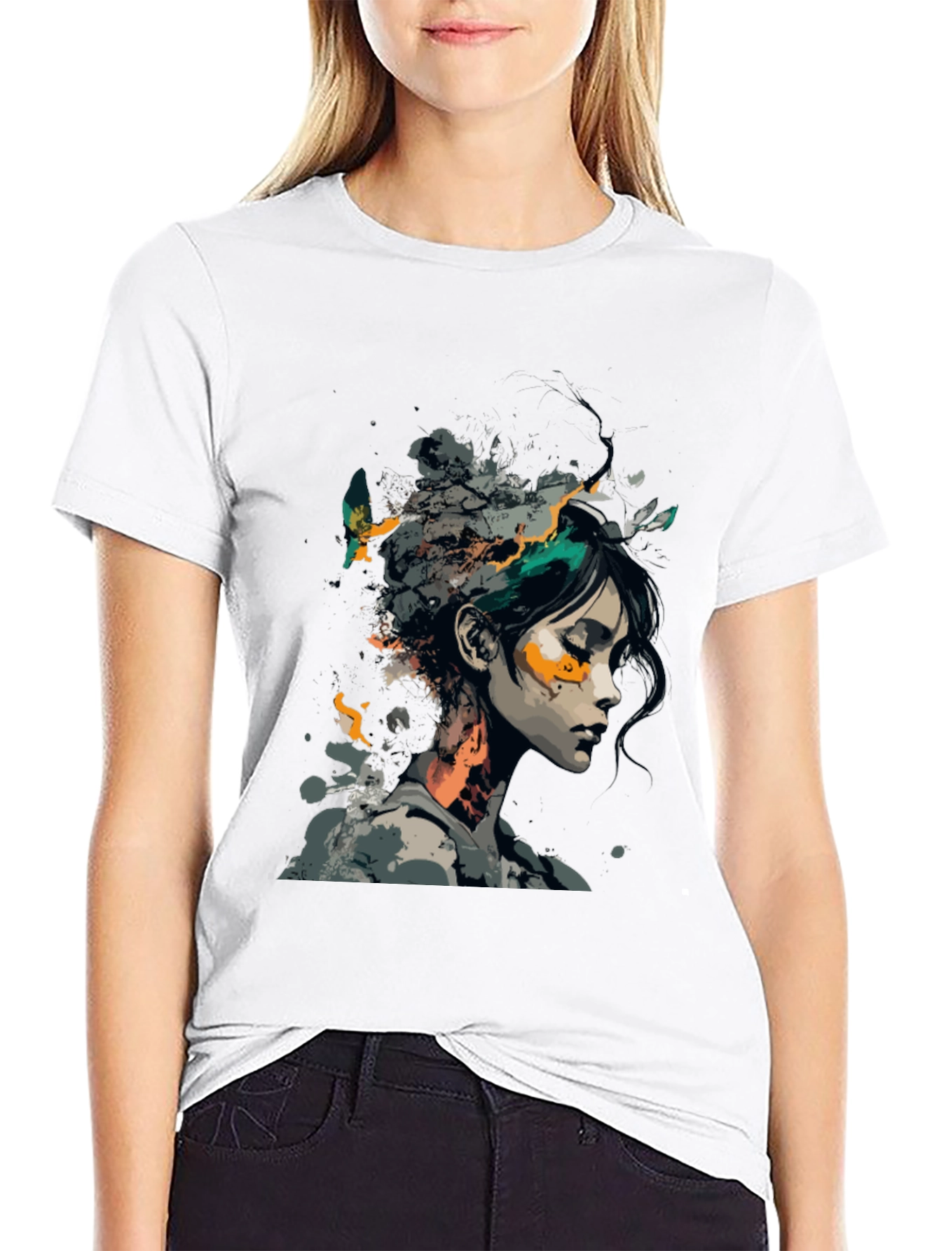 Artistic Woman Graphic Black T-Shirt
