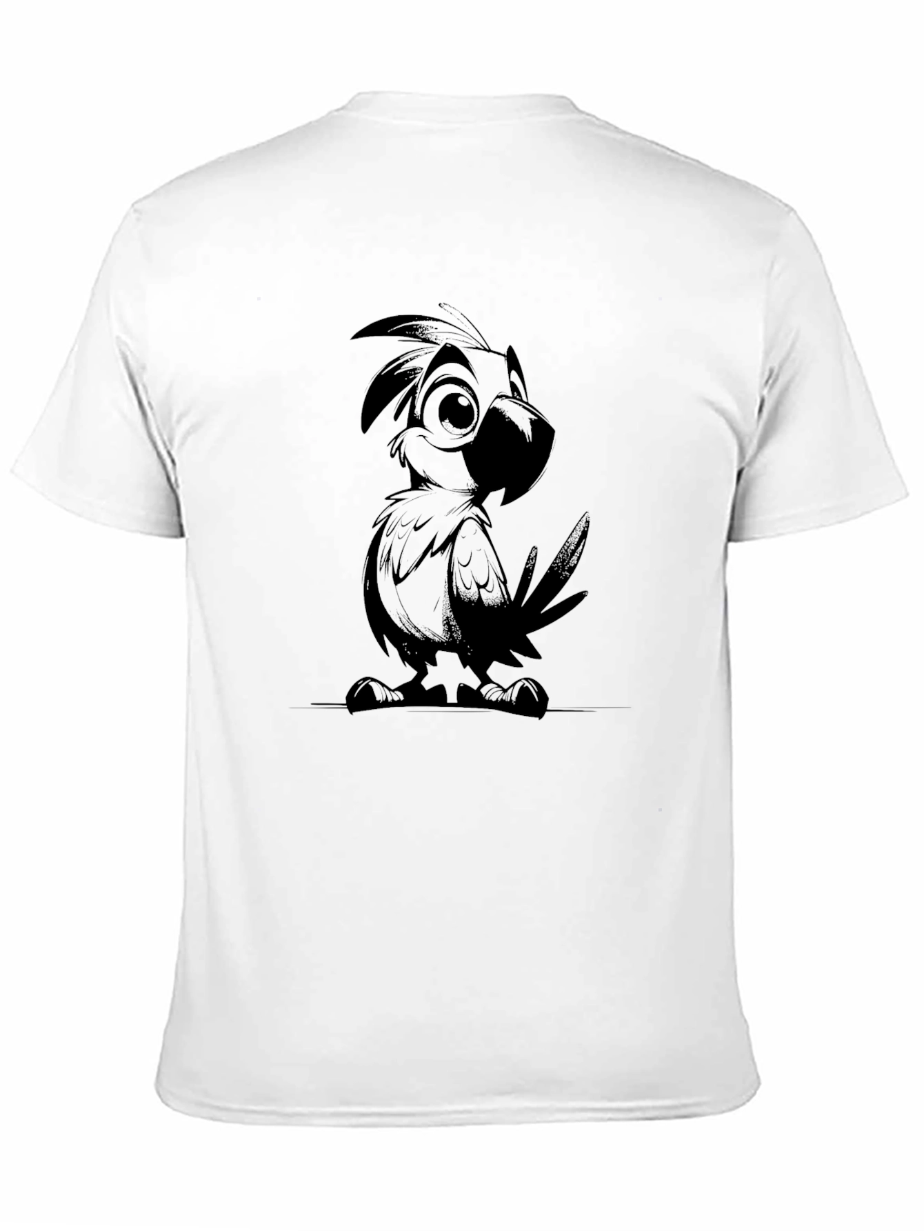 Cartoon Parrot Graphic Black T-Shirt