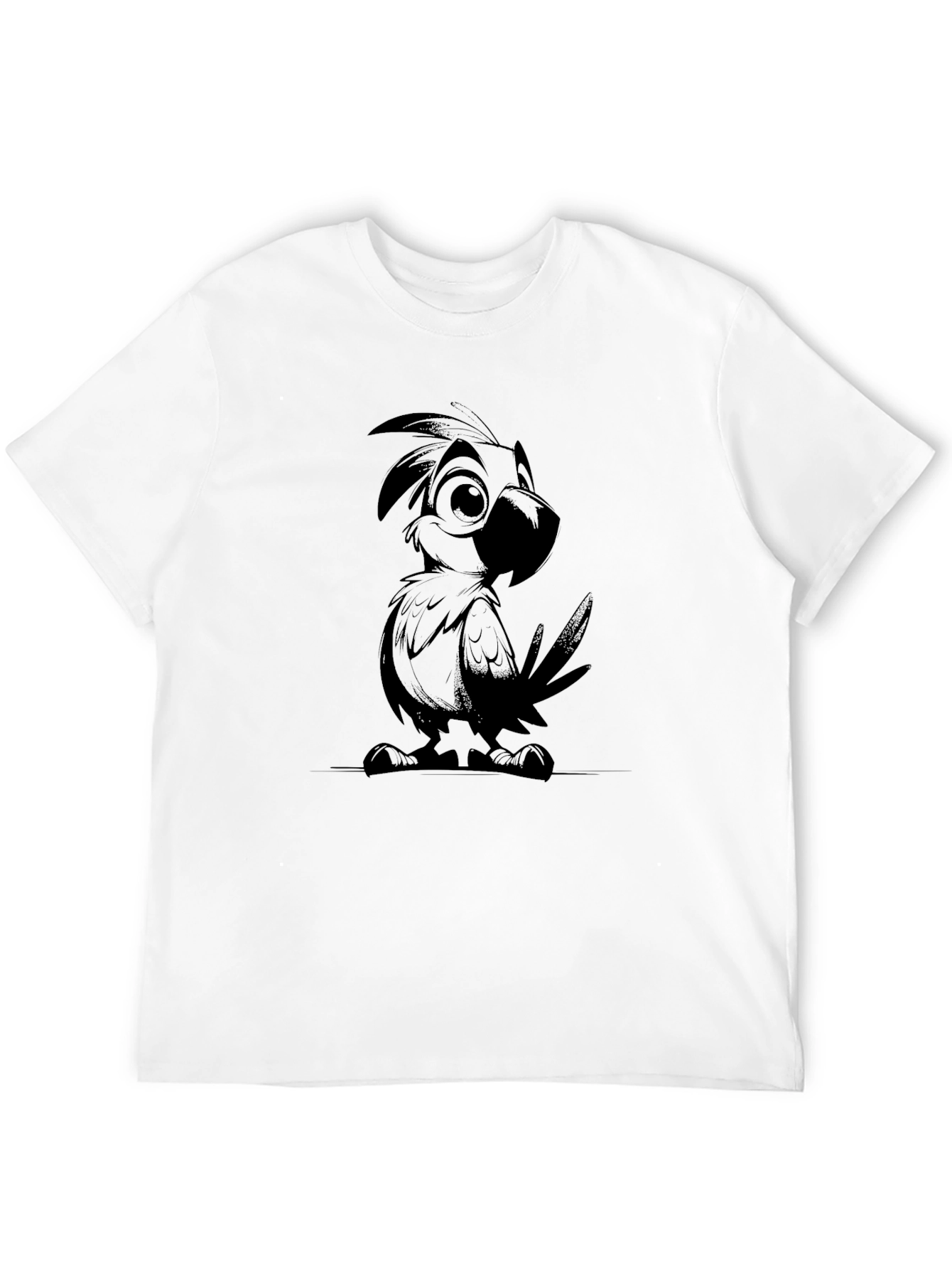 Cartoon Parrot Graphic Black T-Shirt