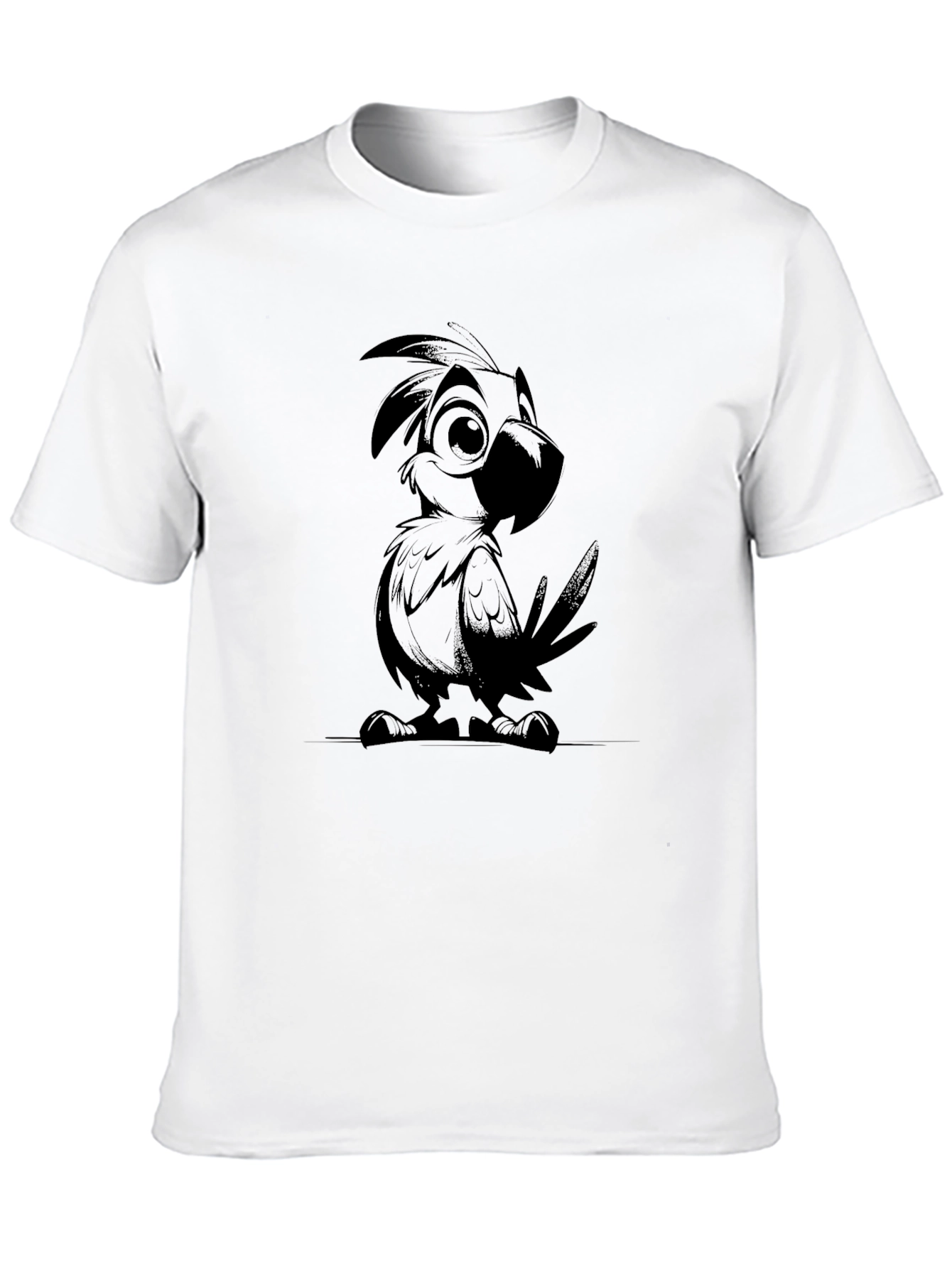 Cartoon Parrot Graphic Black T-Shirt