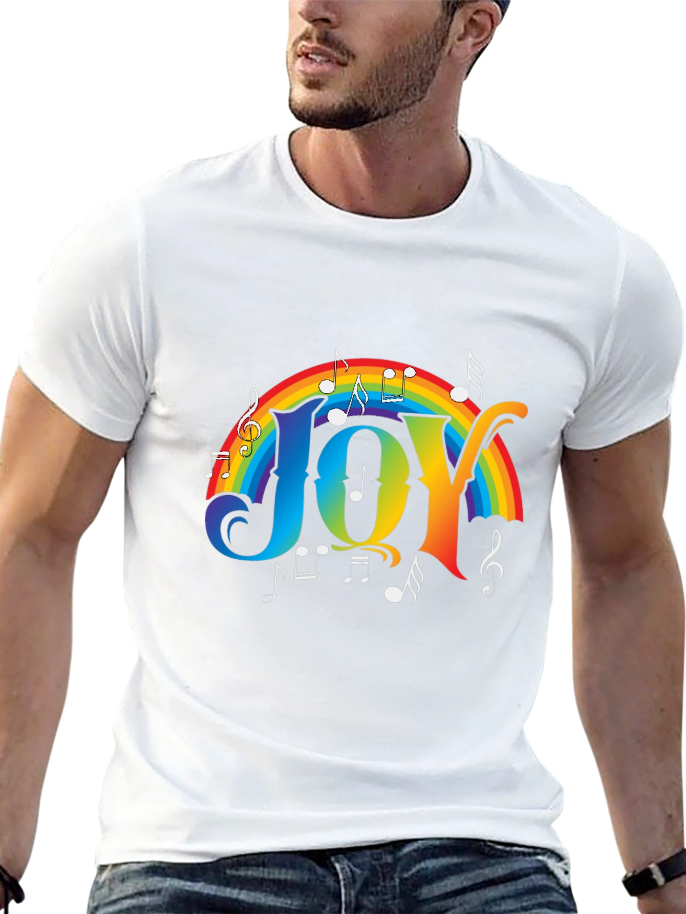 Joy Rainbow Music Notes Graphic T-Shirt