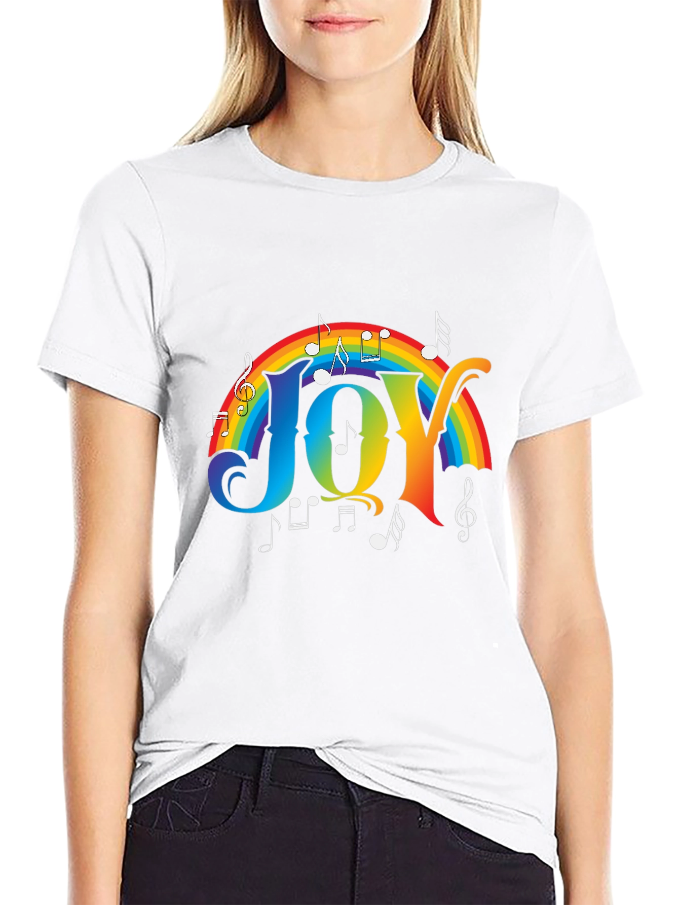 Joy Rainbow Music Notes Graphic T-Shirt