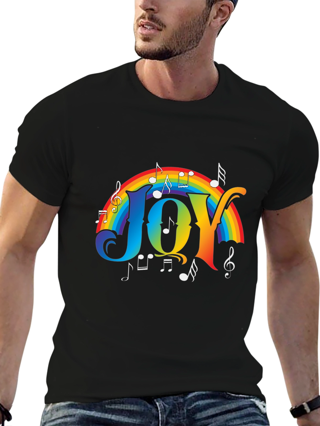 Joy Rainbow Music Notes Graphic T-Shirt