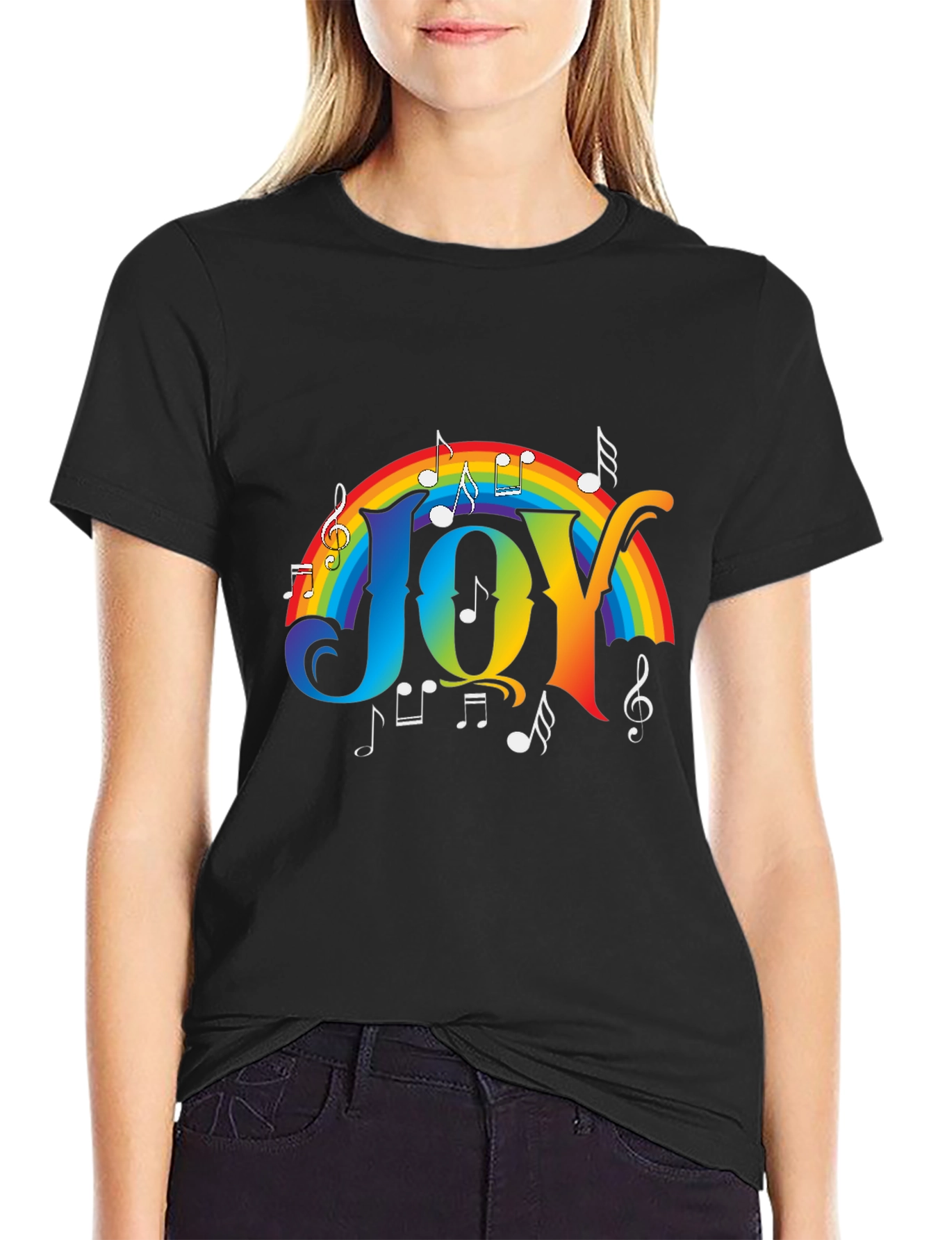 Joy Rainbow Music Notes Graphic T-Shirt
