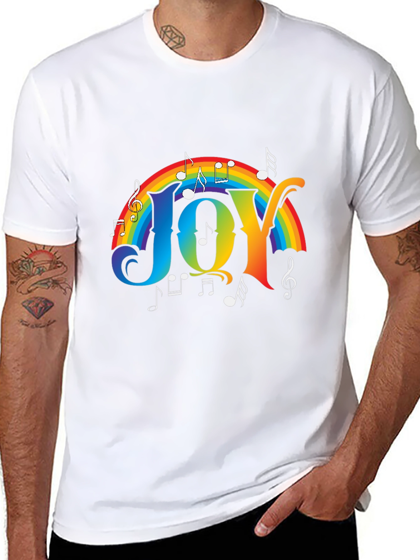 Joy Rainbow Music Notes Graphic T-Shirt
