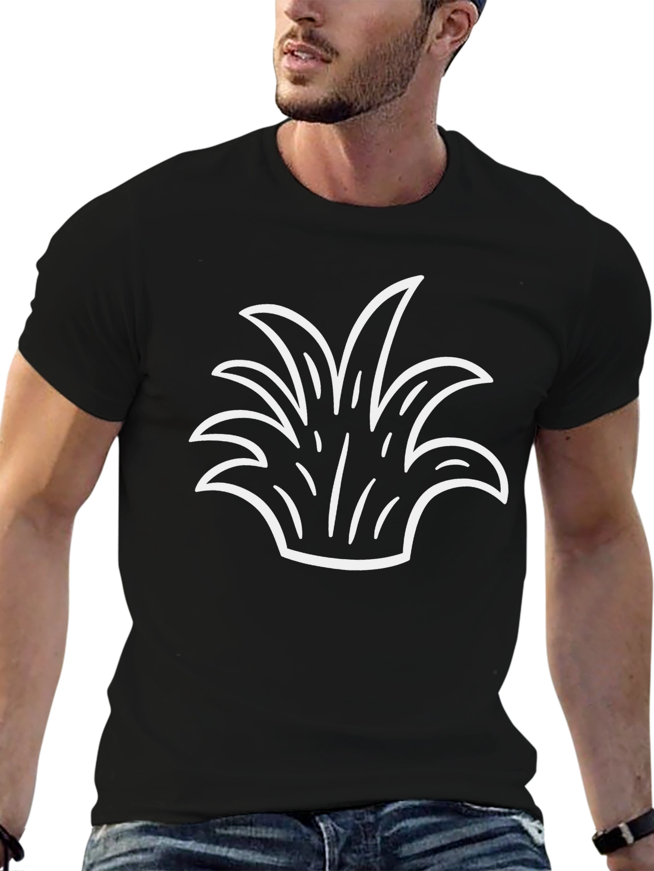 Mens Black T-Shirt with White Grass Graphic
