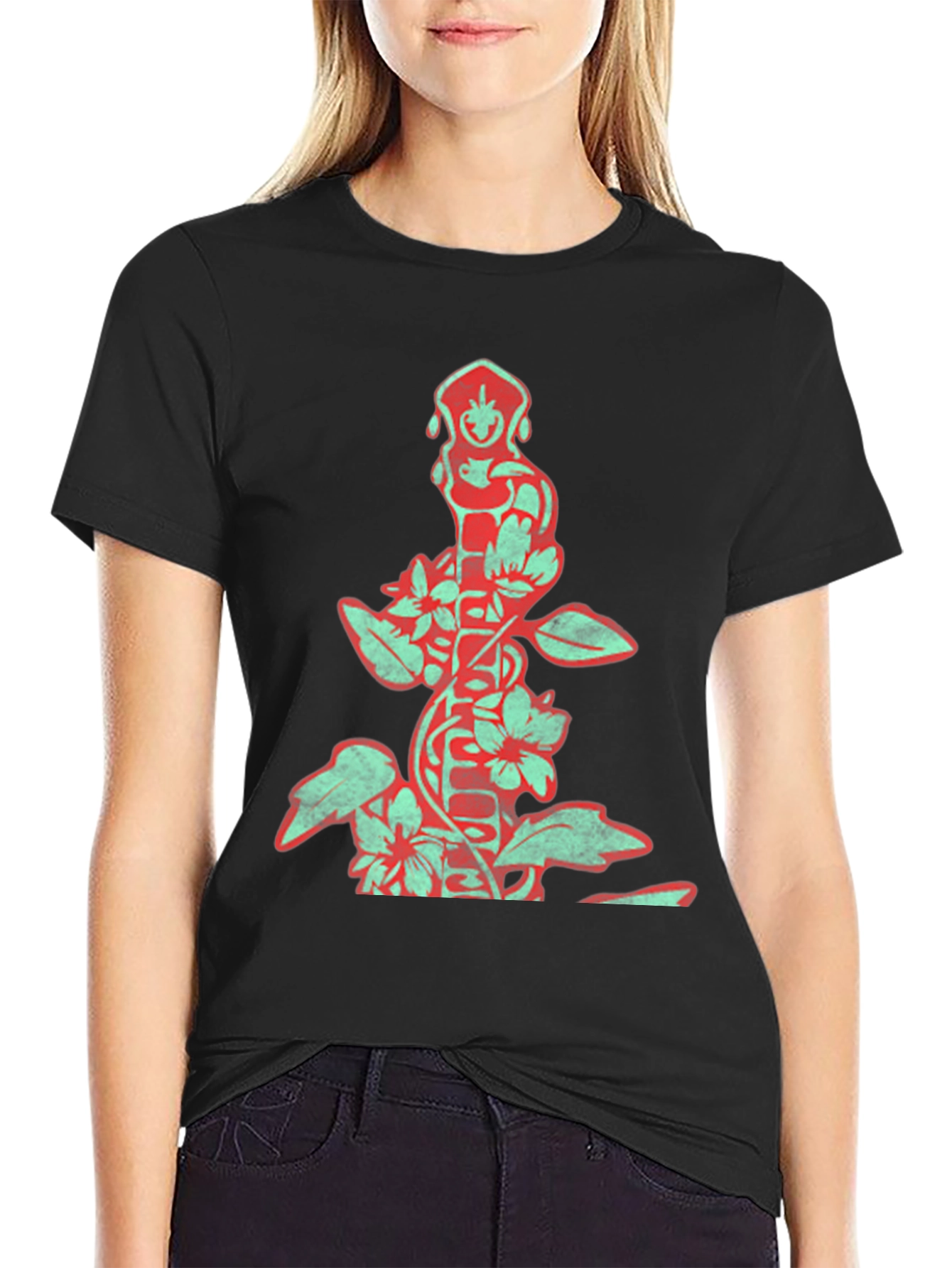 Floral Monkey Graphic Black T-Shirt