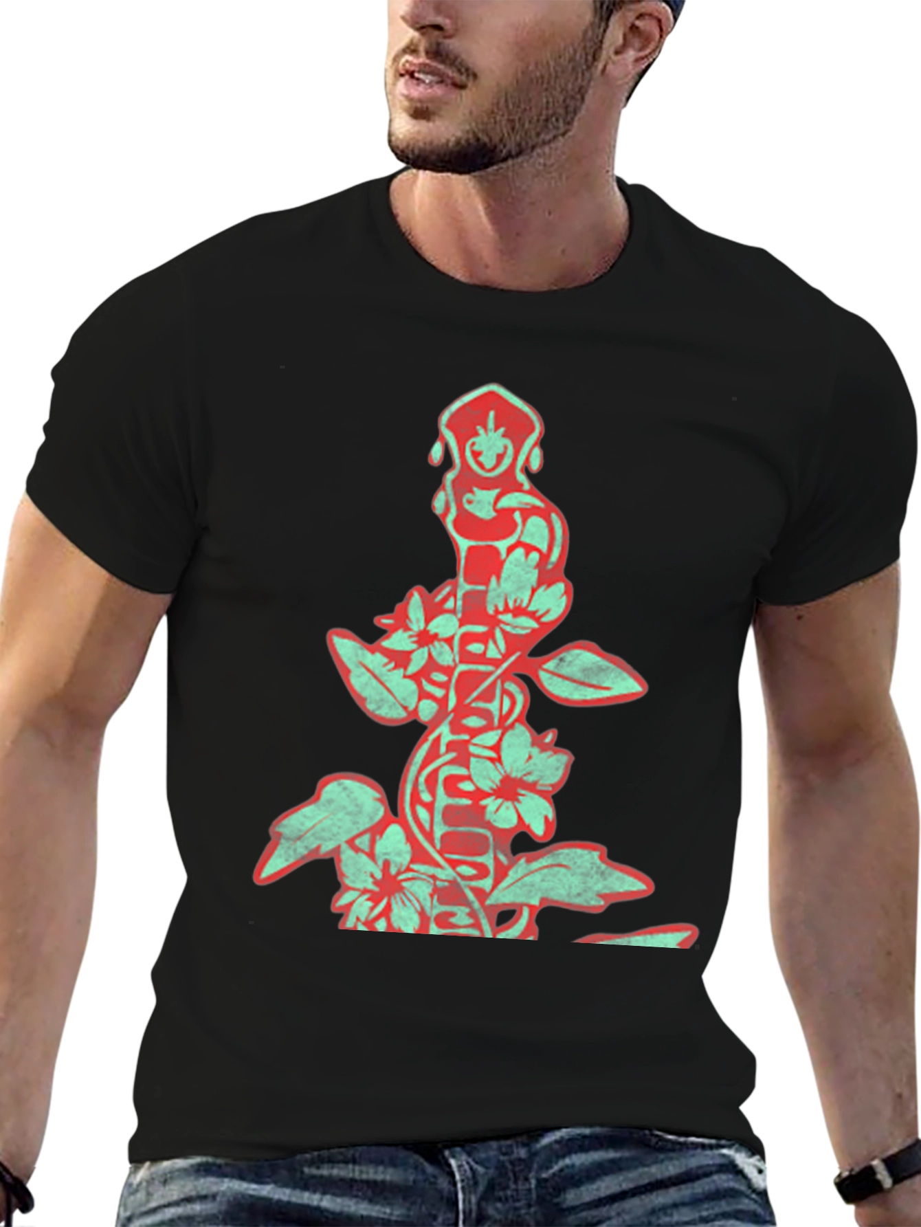 Floral Monkey Graphic Black T-Shirt
