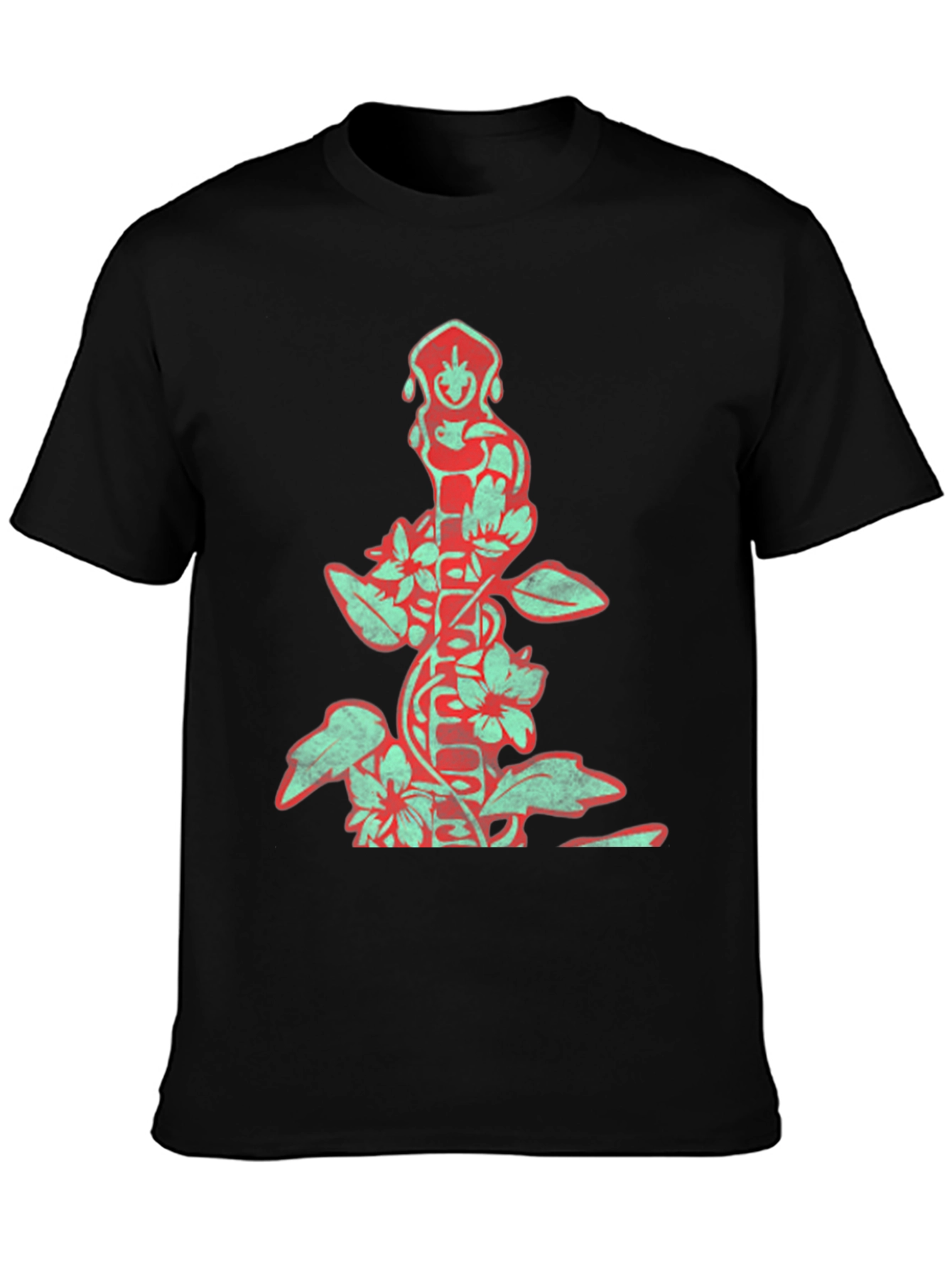 Floral Monkey Graphic Black T-Shirt