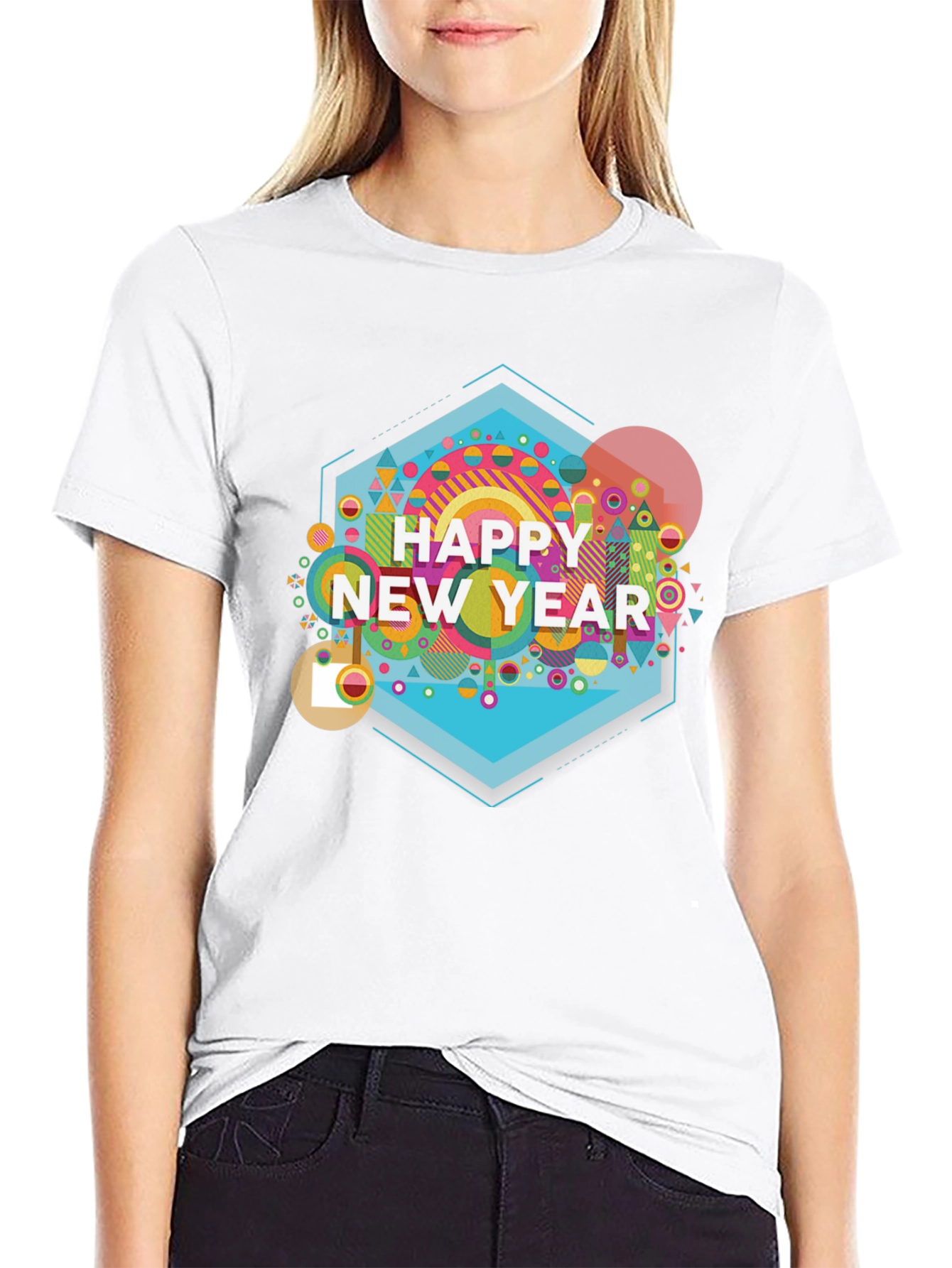 Happy New Year Graphic Print Black T-Shirt