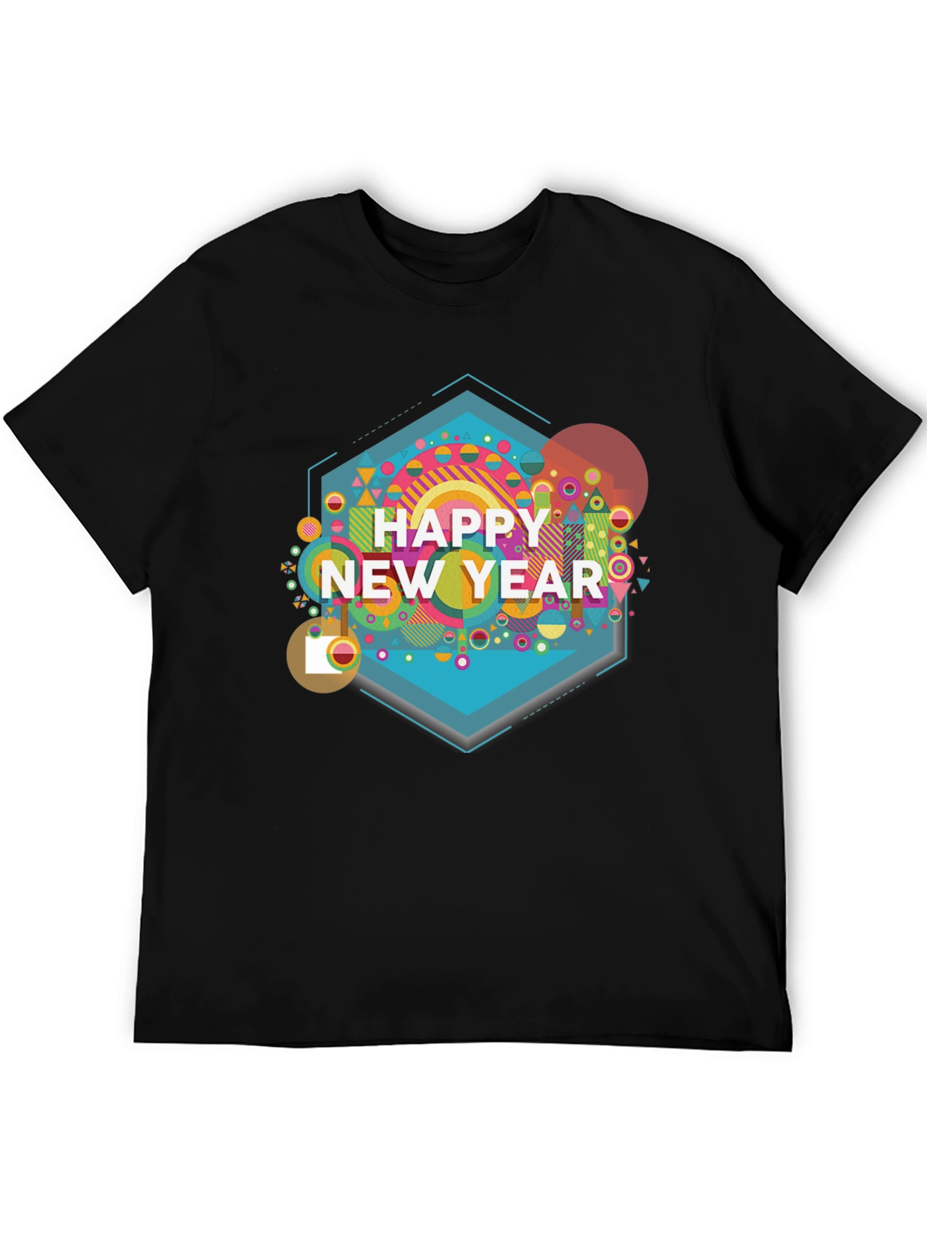 Happy New Year Graphic Print Black T-Shirt