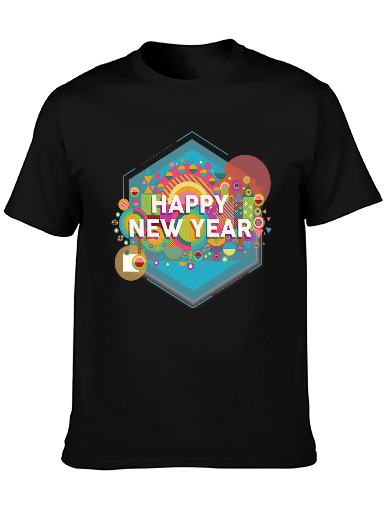 Happy New Year Graphic Print Black T-Shirt
