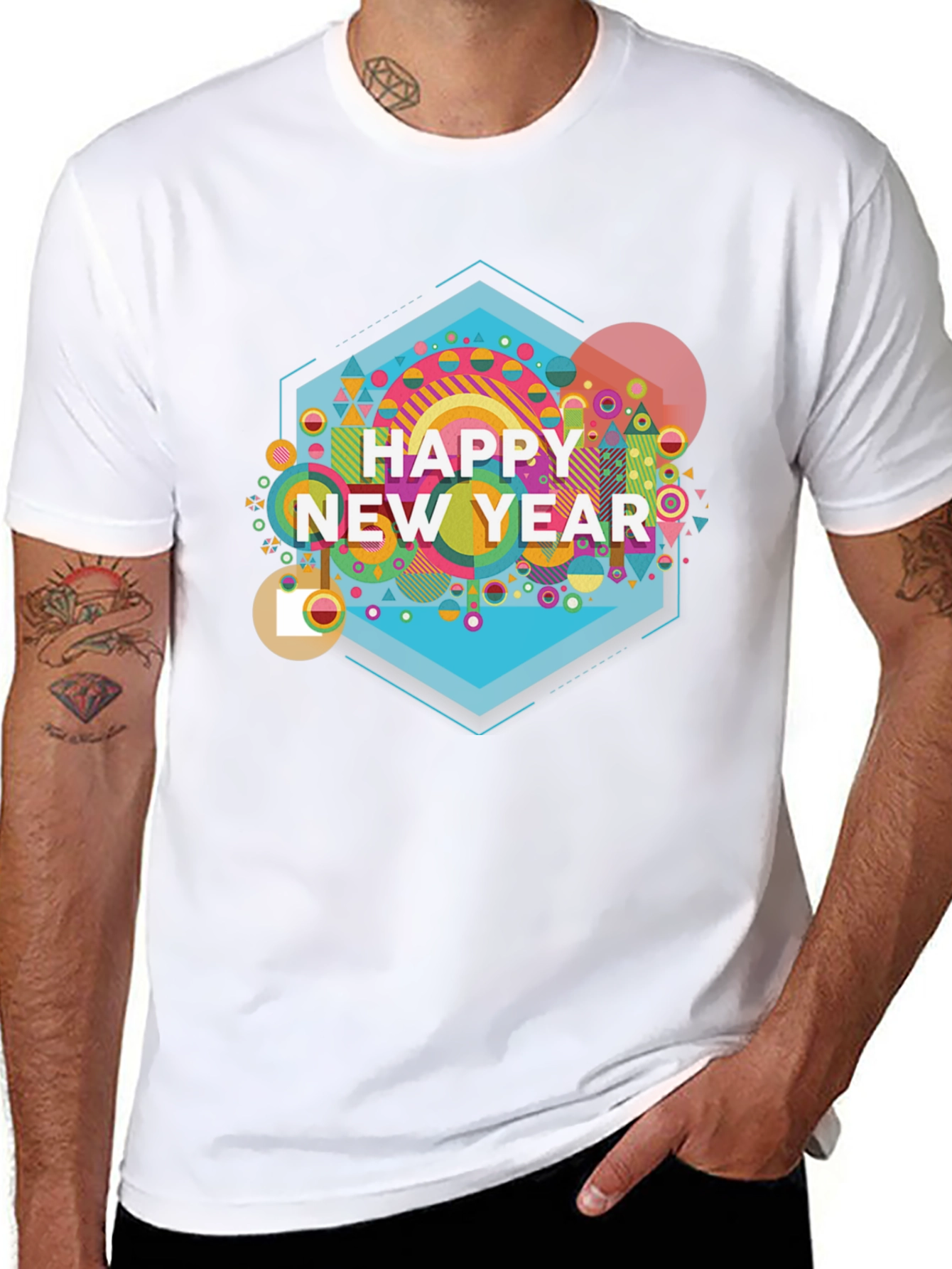 Happy New Year Graphic Print Black T-Shirt