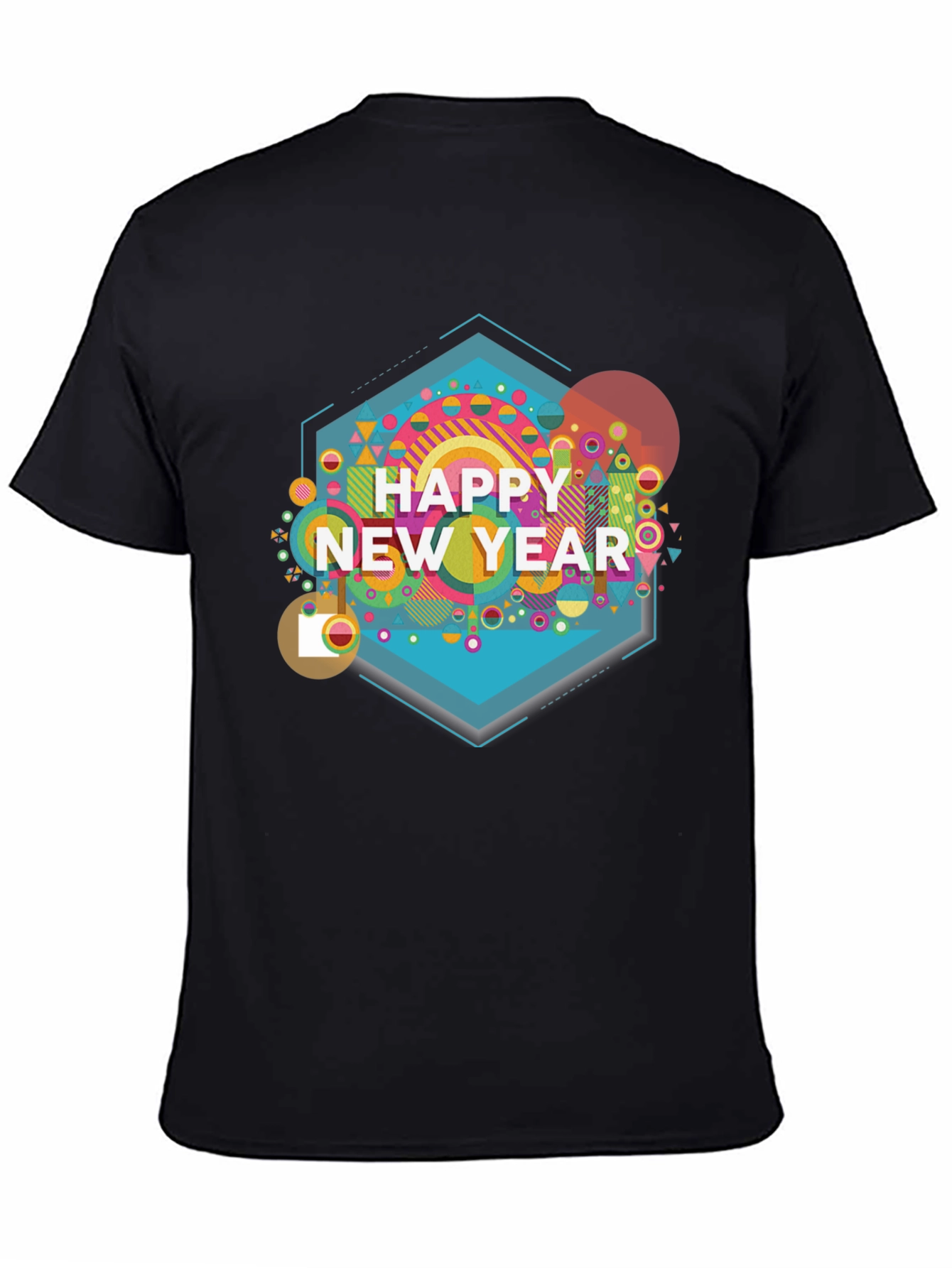 Happy New Year Graphic Print Black T-Shirt