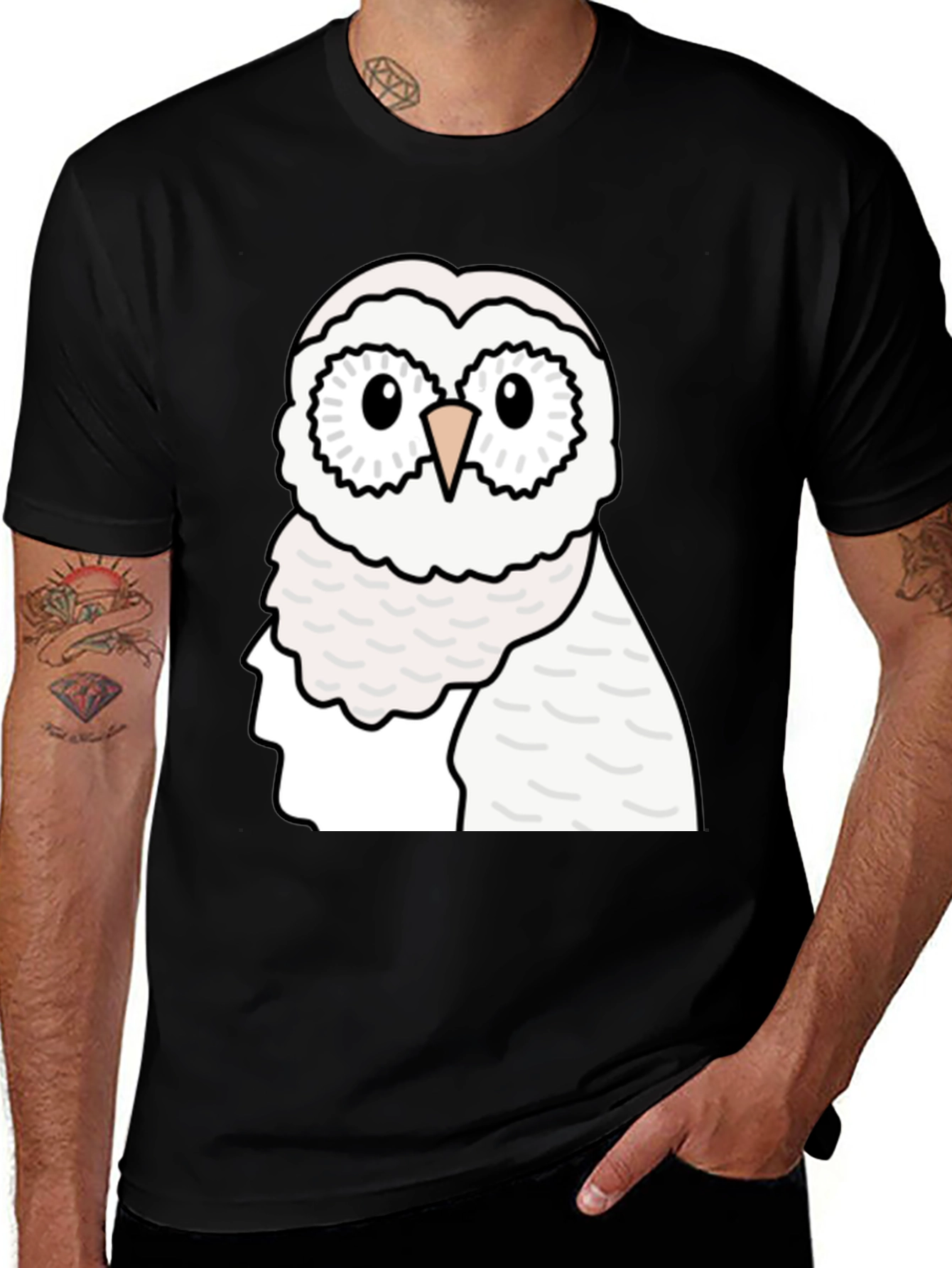 Owl Graphic Tee - Mens Black Cotton T-Shirt