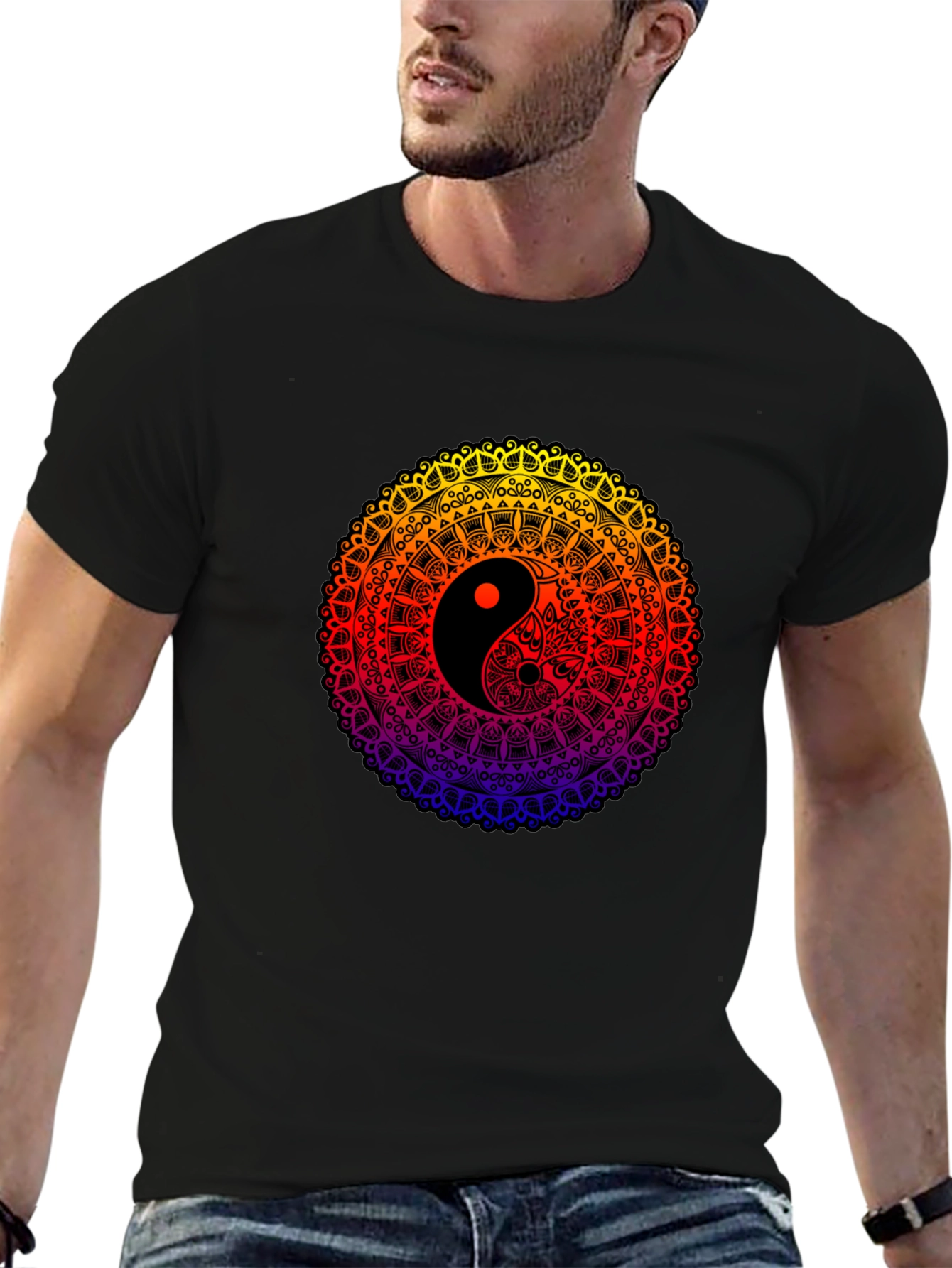 Yin Yang Mandala Graphic Black T-Shirt