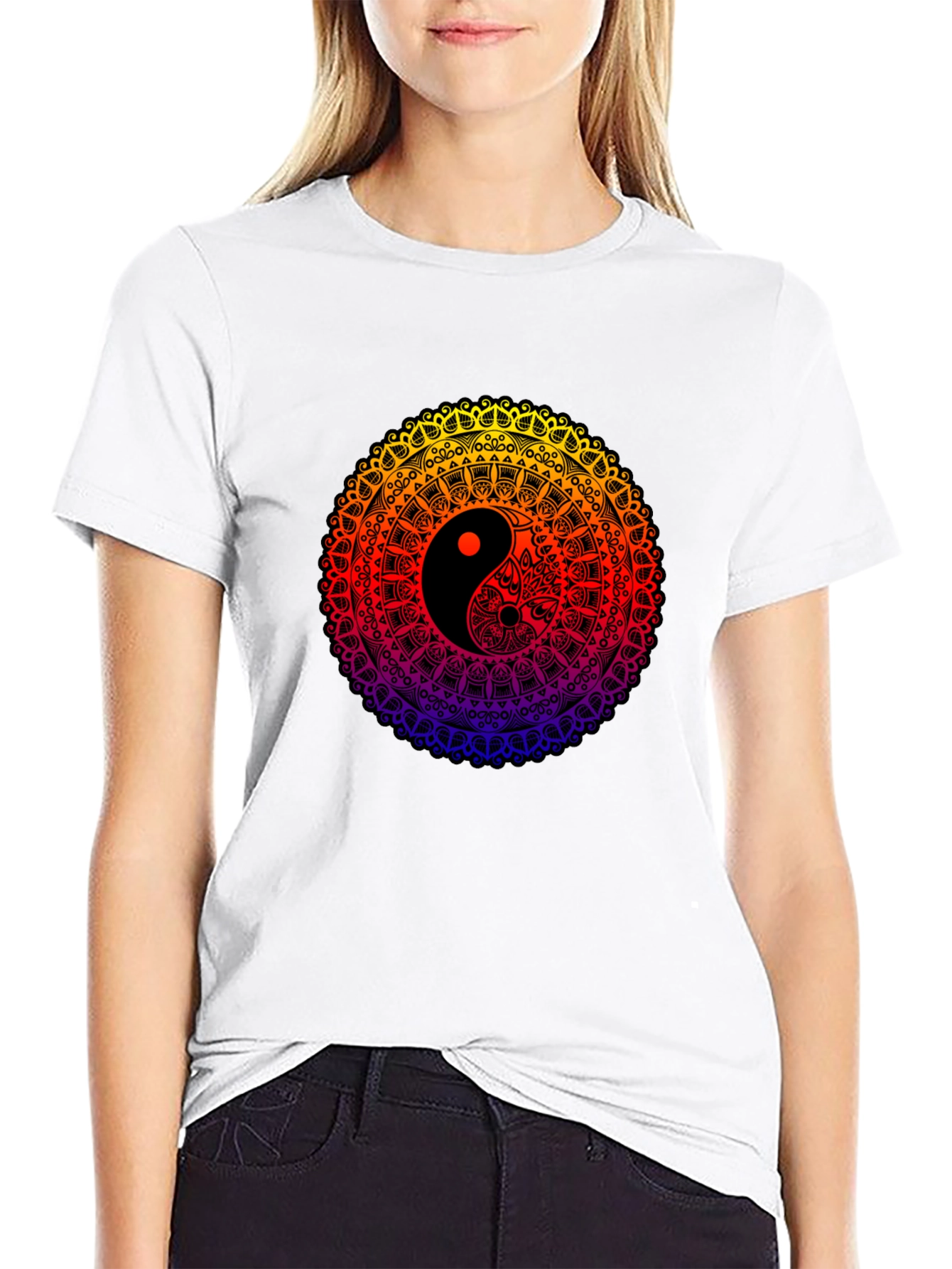Yin Yang Mandala Graphic Black T-Shirt
