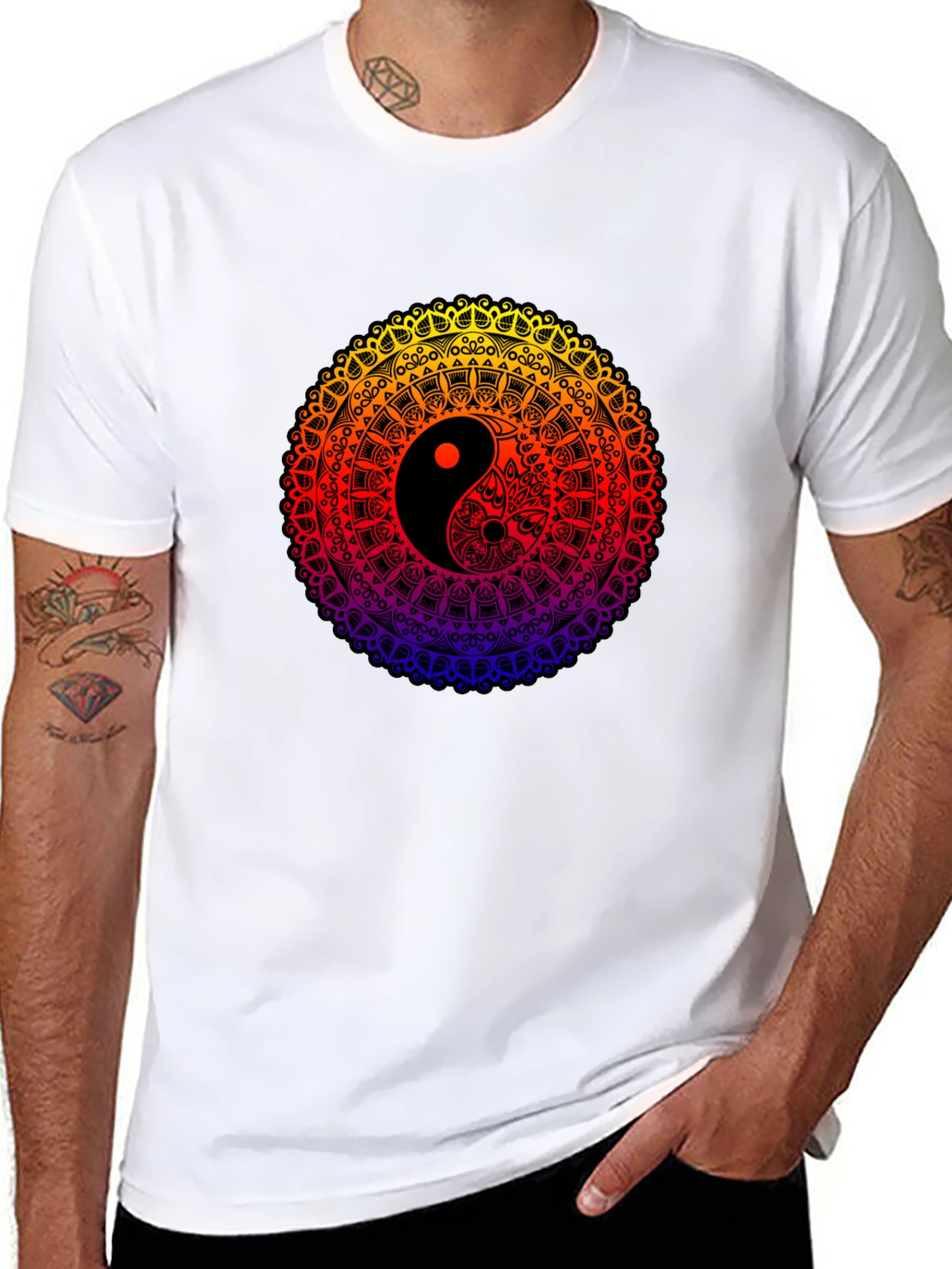Yin Yang Mandala Graphic Black T-Shirt