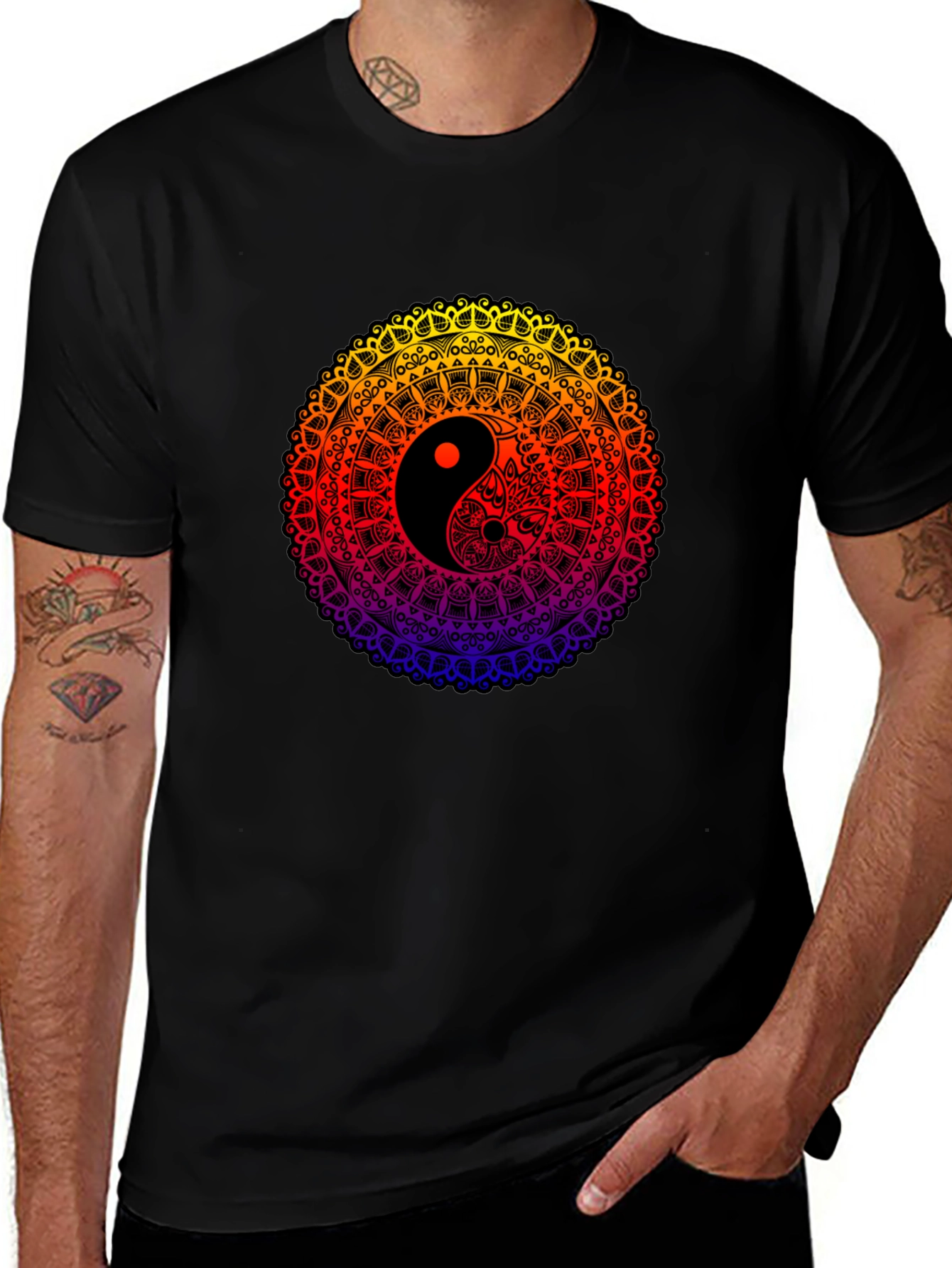 Yin Yang Mandala Graphic Black T-Shirt