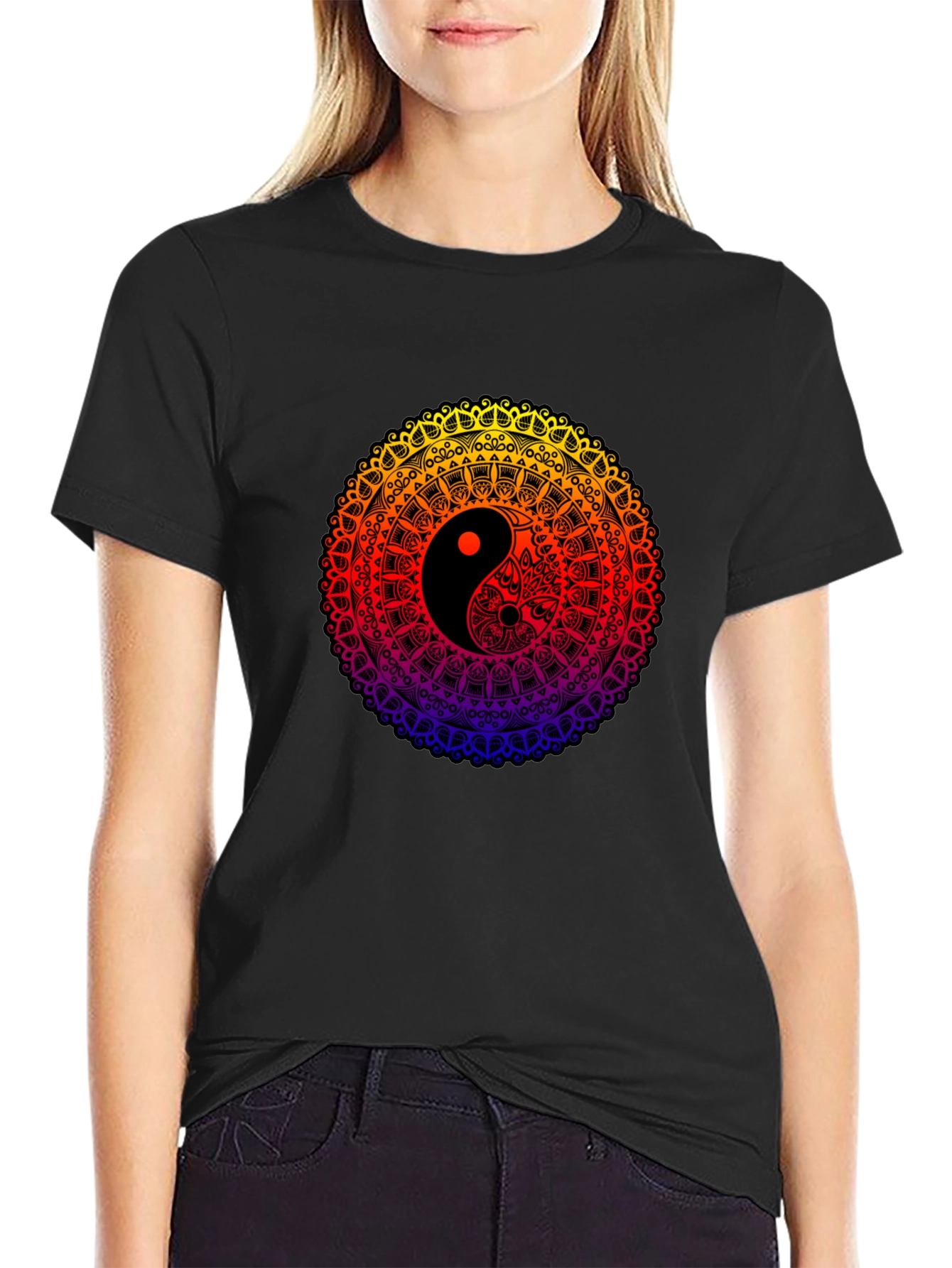 Yin Yang Mandala Graphic Black T-Shirt