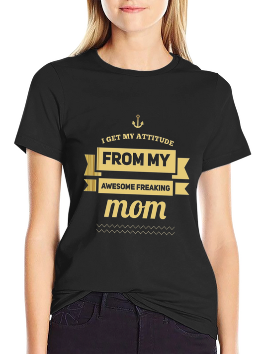 Attitude From Mom Graphic Tee - Black Cotton T-Shirt