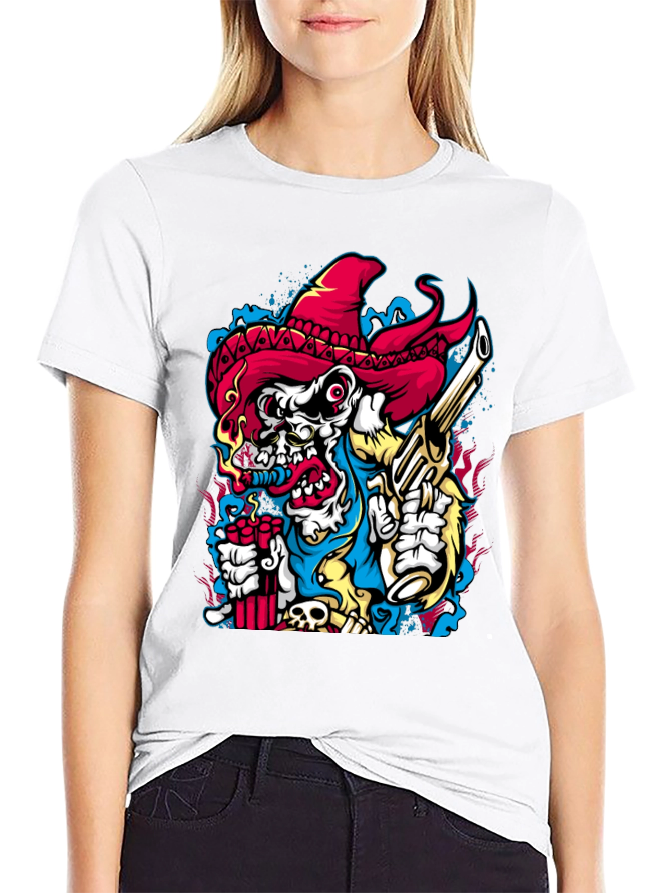 Cartoon Skull Graphic Print Crew Neck T-Shirt