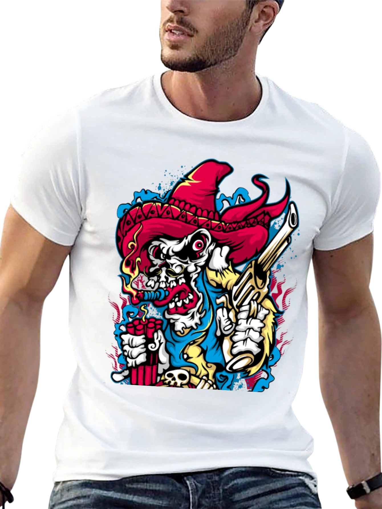 Cartoon Skull Graphic Print Crew Neck T-Shirt