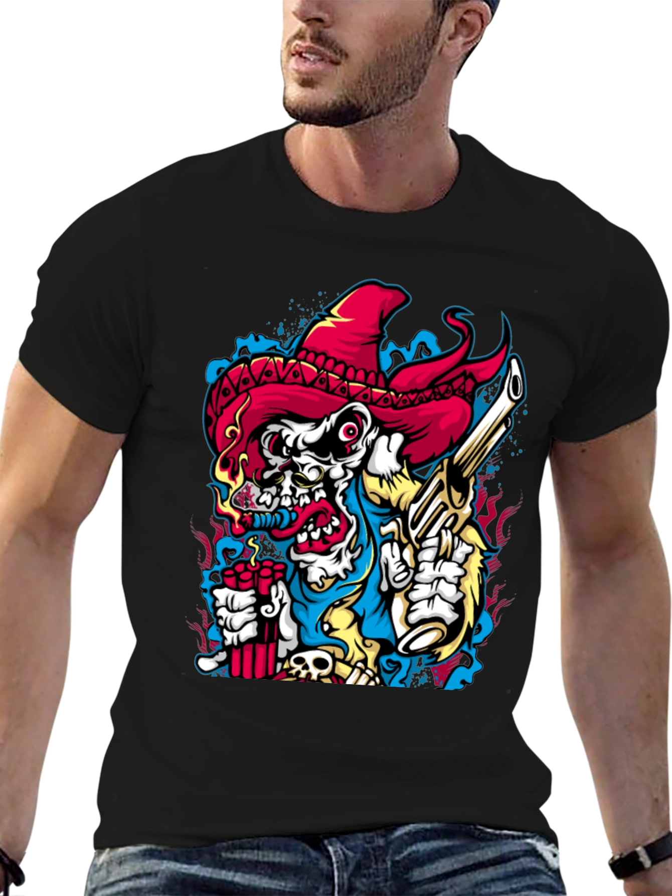Cartoon Skull Graphic Print Crew Neck T-Shirt