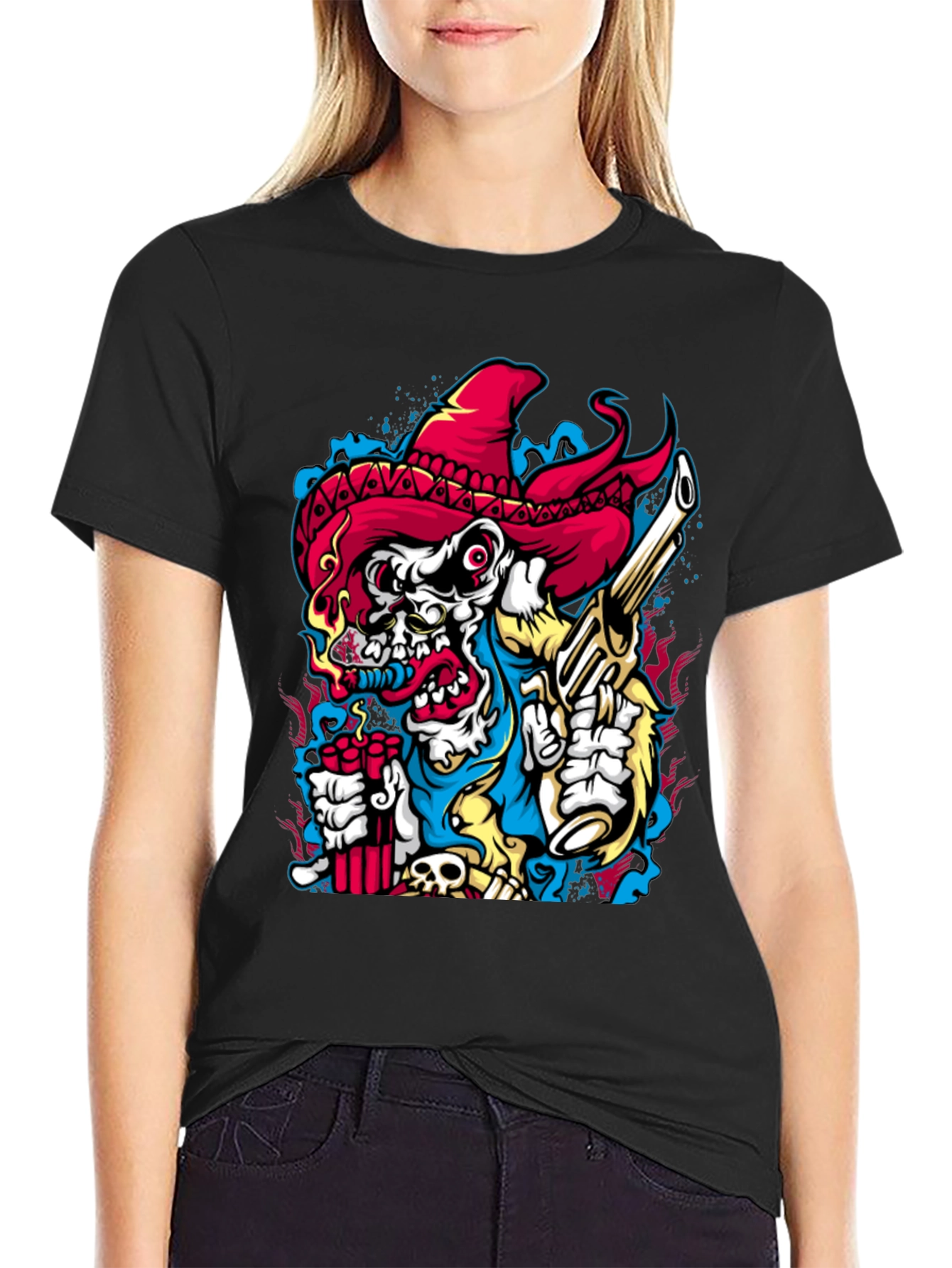 Cartoon Skull Graphic Print Crew Neck T-Shirt