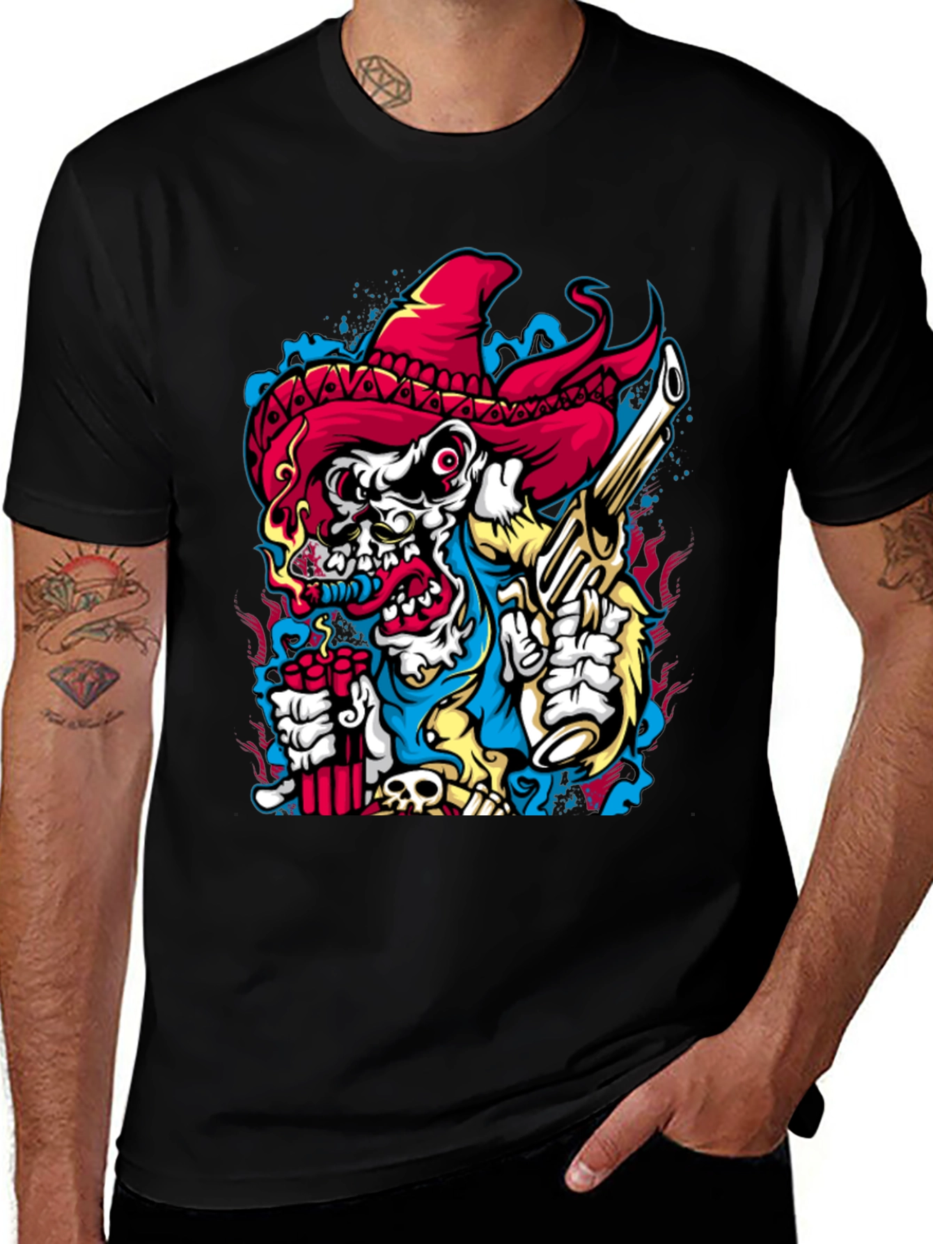 Cartoon Skull Graphic Print Crew Neck T-Shirt