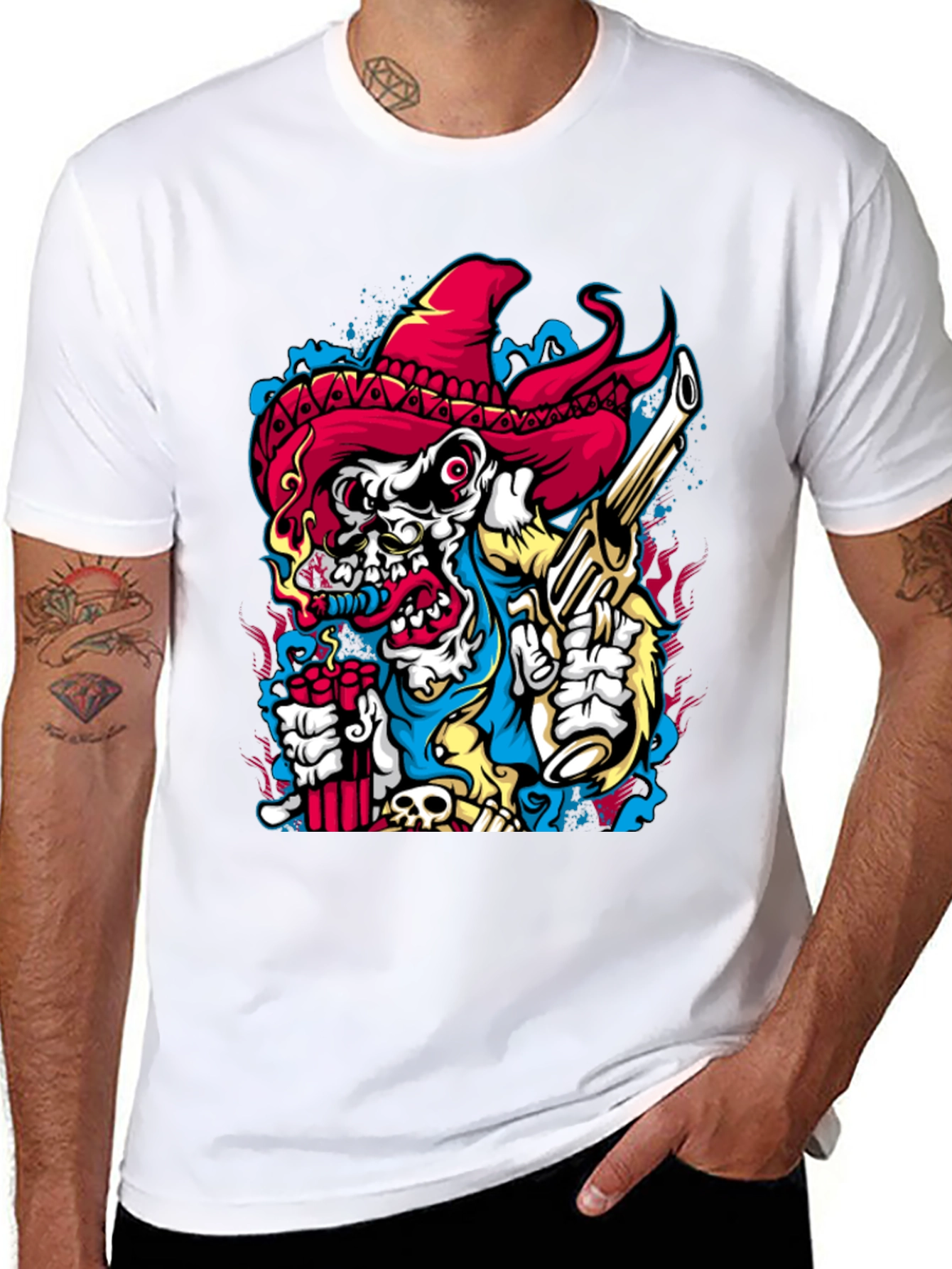 Cartoon Skull Graphic Print Crew Neck T-Shirt