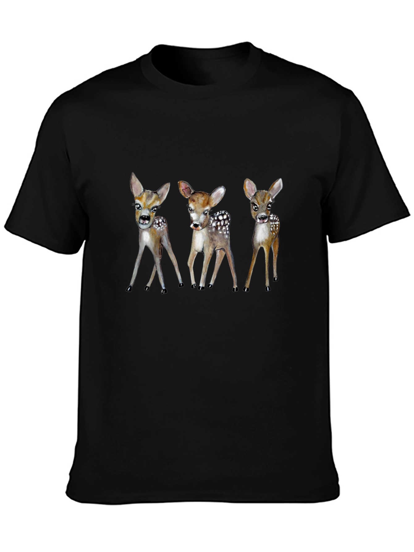 Whimsical Deer Trio Graphic Tee - Black