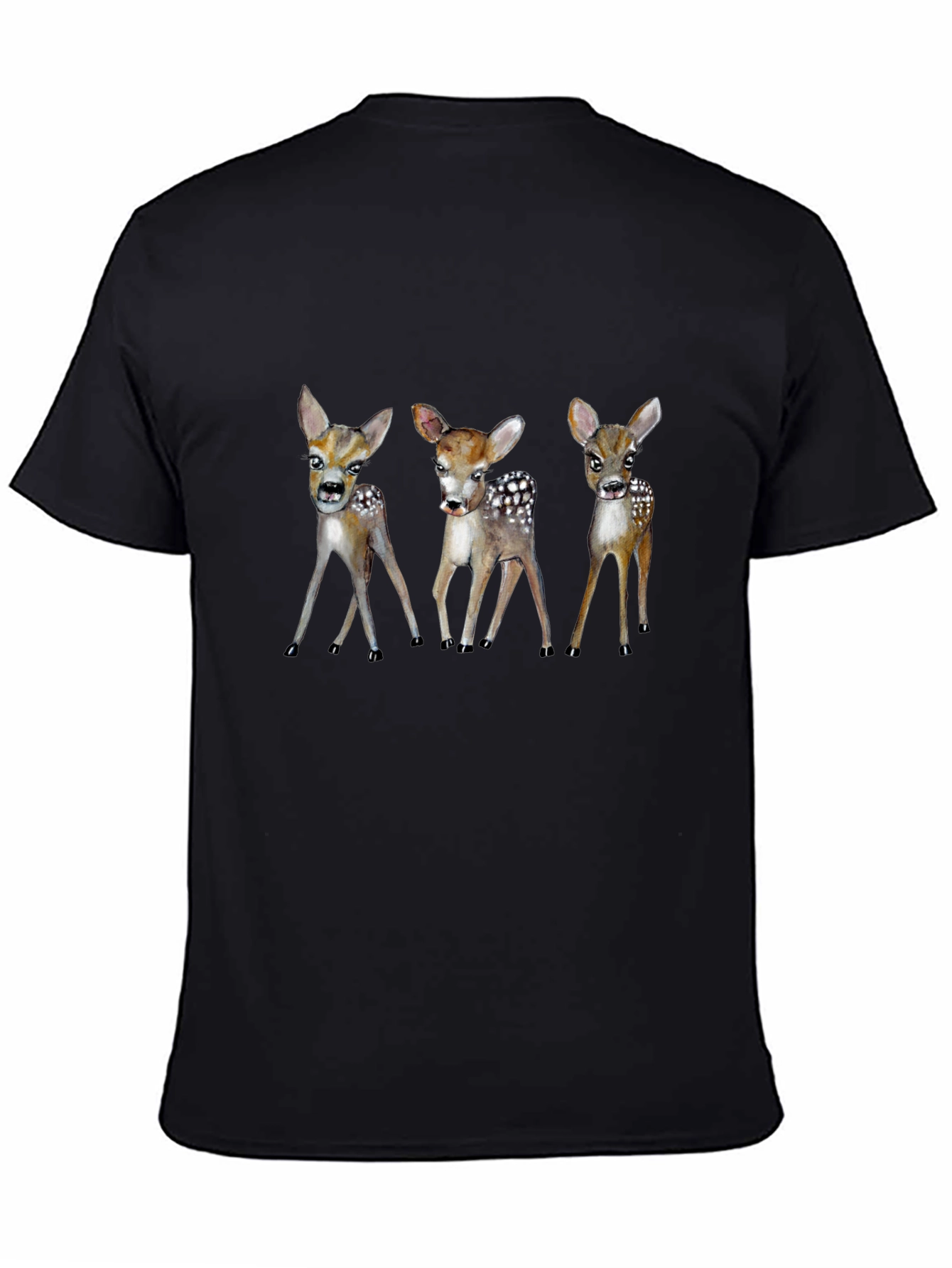 Whimsical Deer Trio Graphic Tee - Black