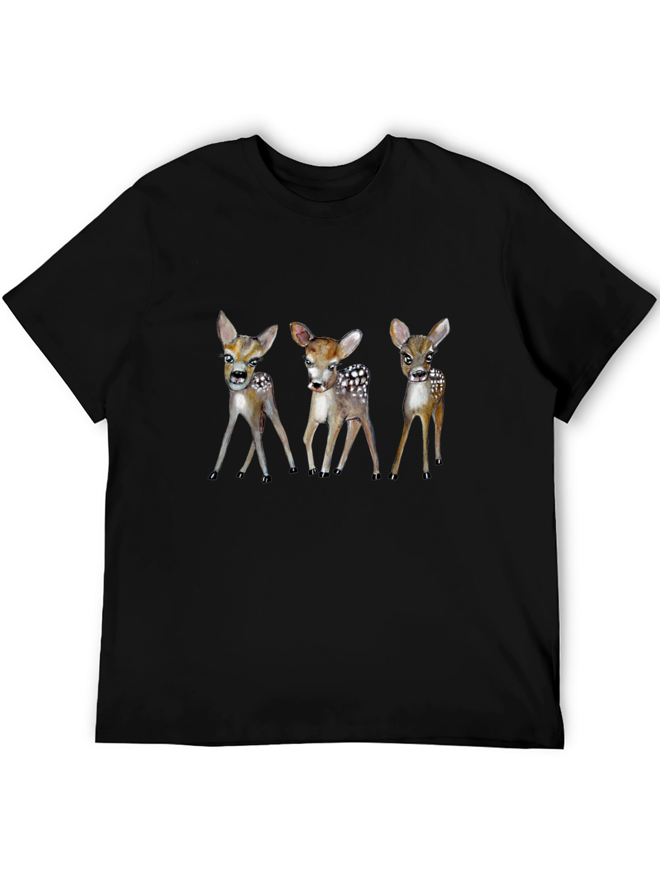 Whimsical Deer Trio Graphic Tee - Black