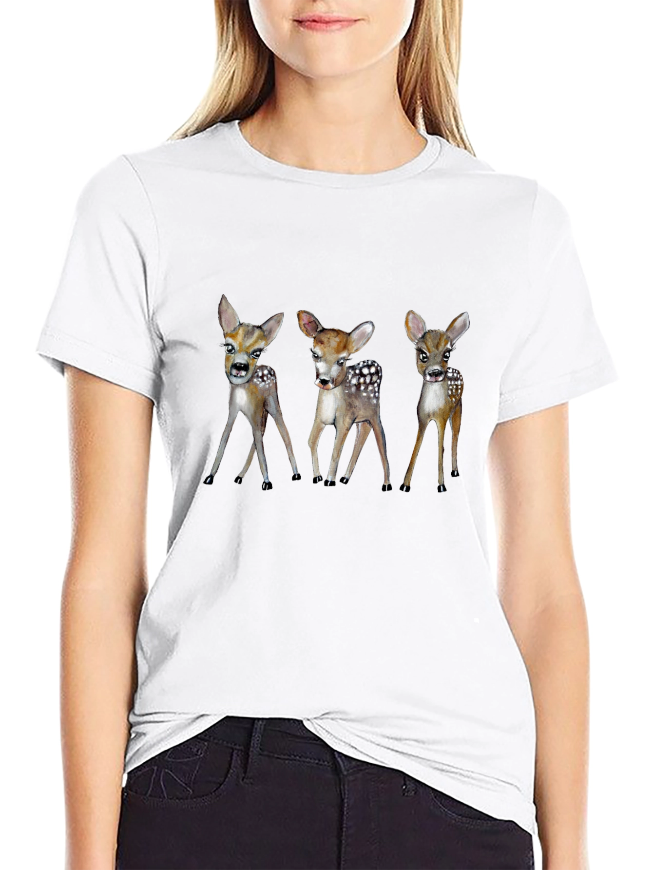 Whimsical Deer Trio Graphic Tee - Black