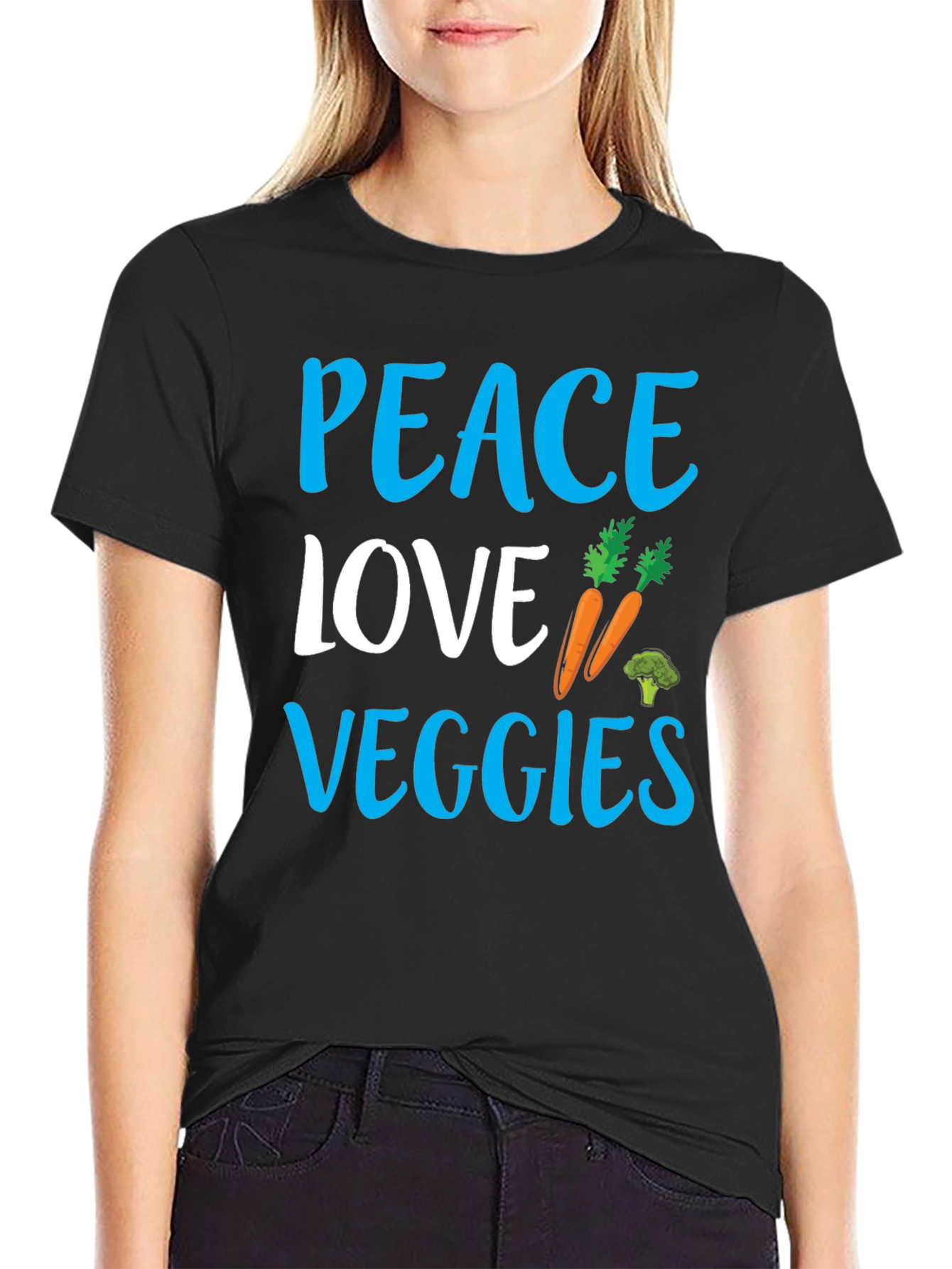 Peace Love Veggies Black Graphic Tee