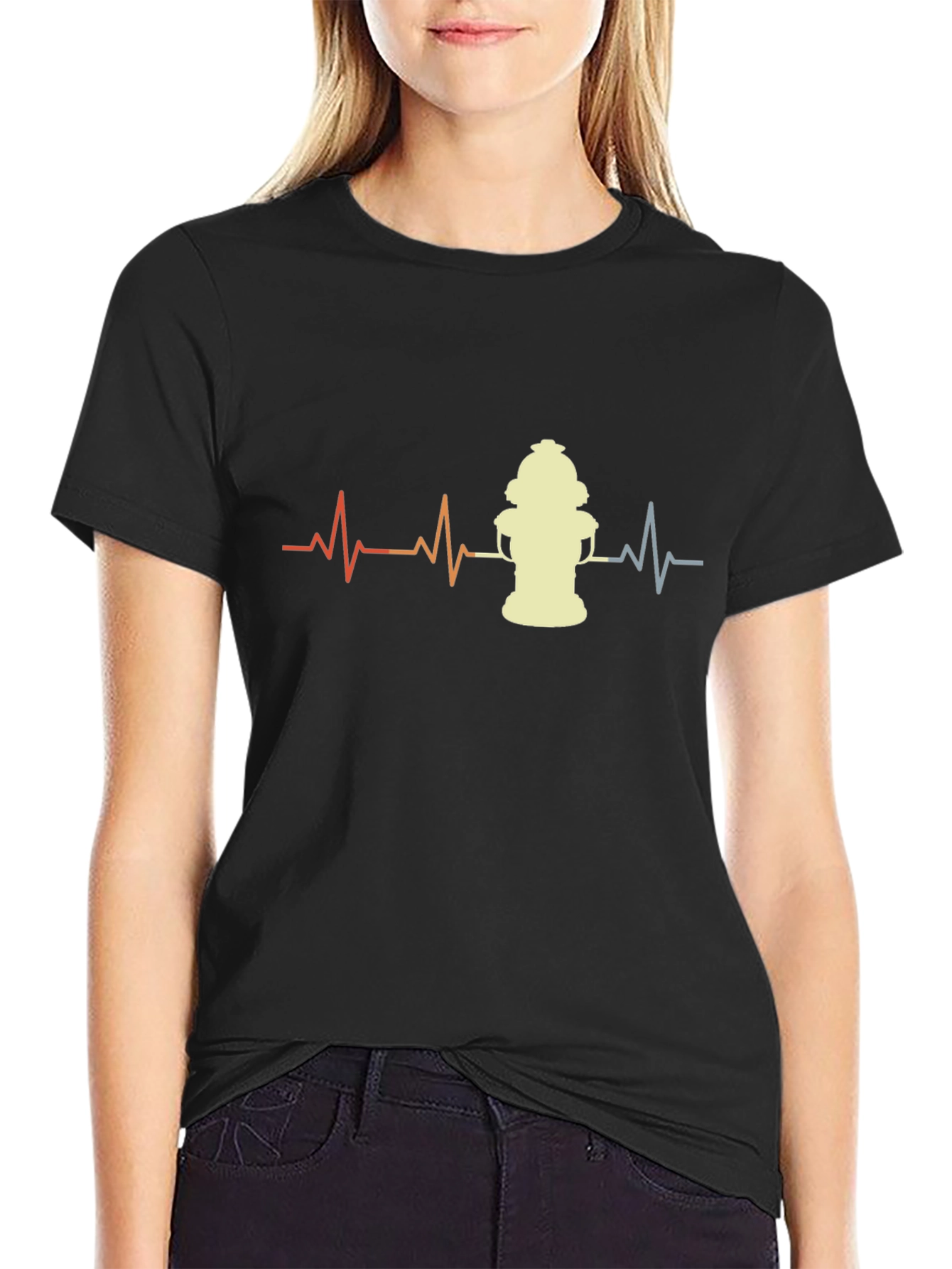 Fire Hydrant Heartbeat T-Shirt - Black