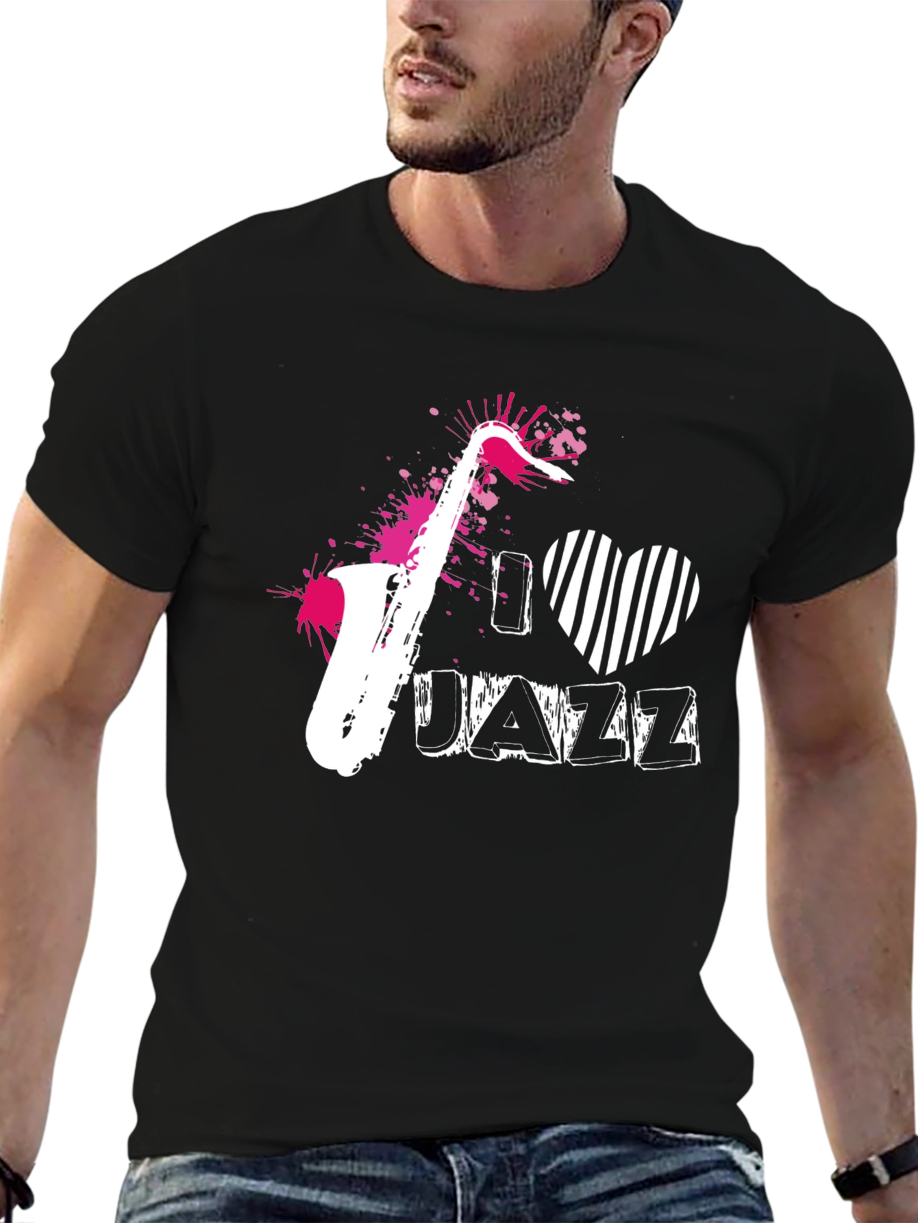 I Love Jazz Saxophone Black T-Shirt