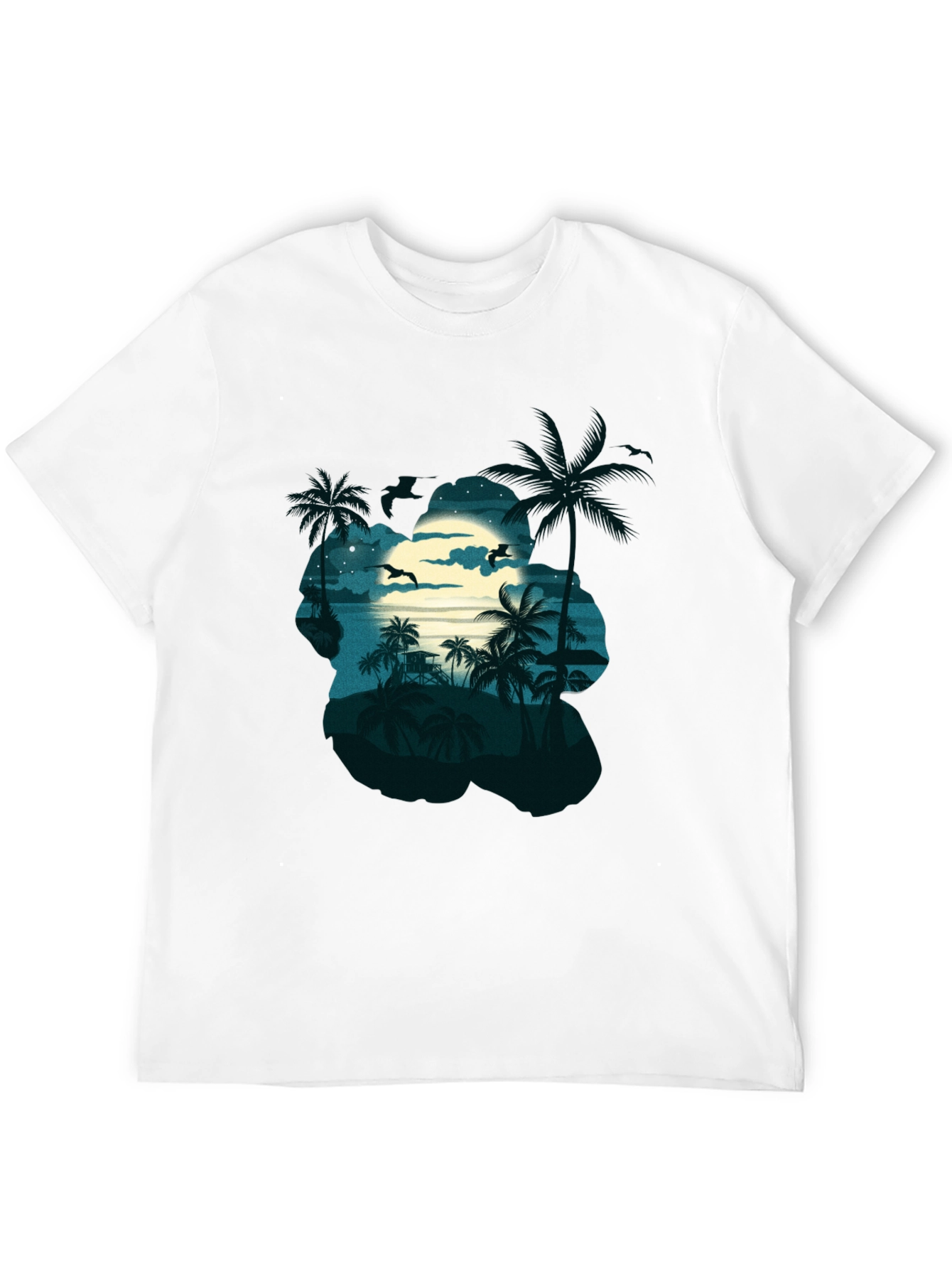 Tropical Beach Moonlit Night Black T-Shirt