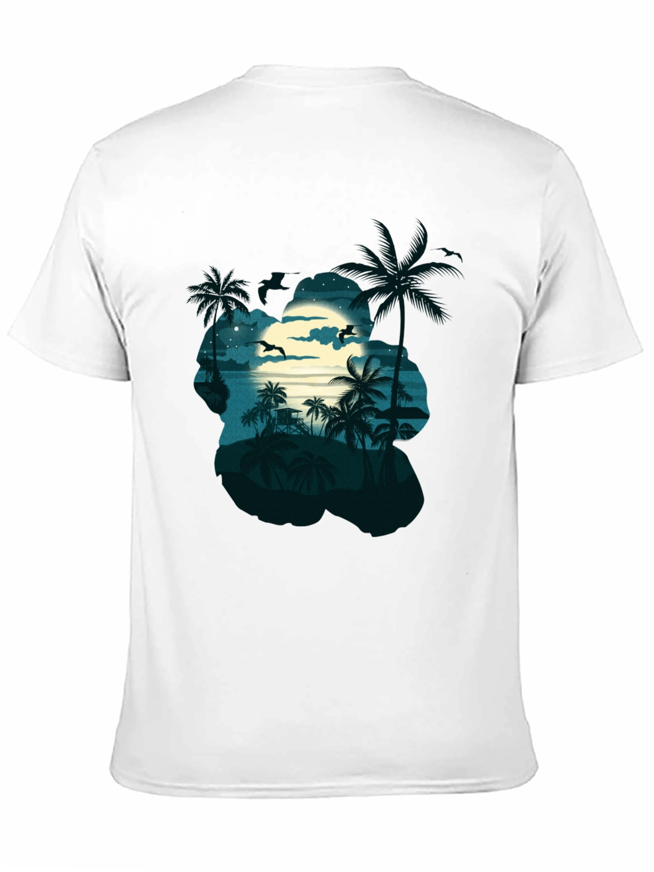 Tropical Beach Moonlit Night Black T-Shirt