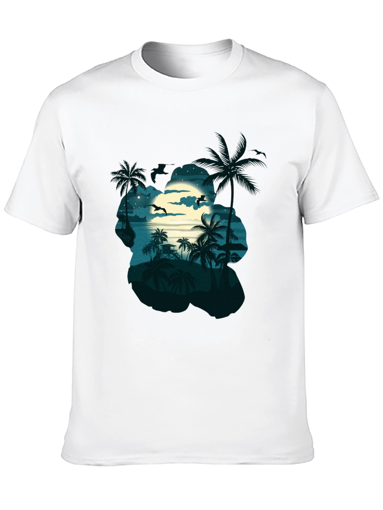 Tropical Beach Moonlit Night Black T-Shirt