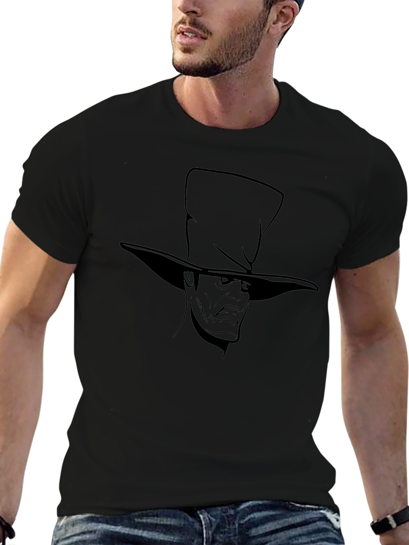 Mens Black T-Shirt with Mad Hatter Graphic