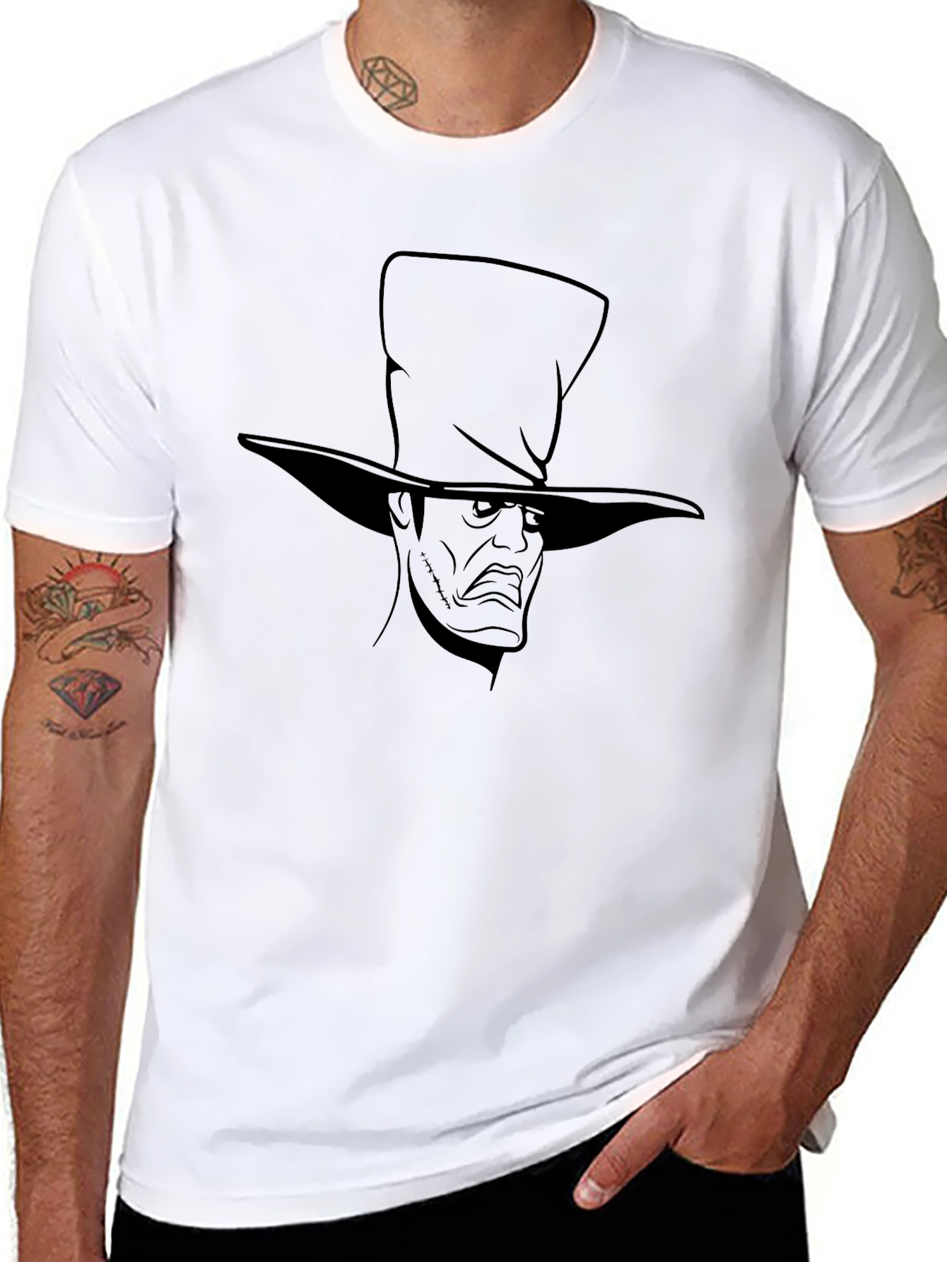 Mens Black T-Shirt with Mad Hatter Graphic