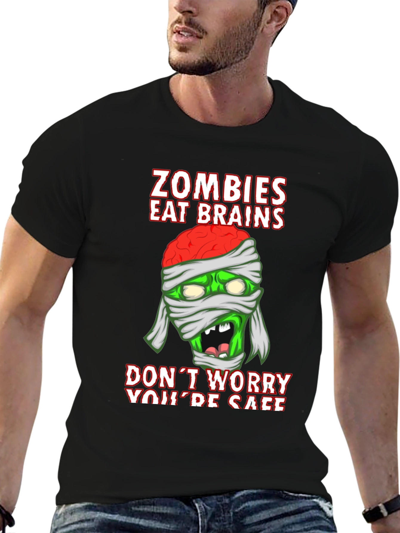 Zombies Eat Brains Halloween Graphic T-Shirt