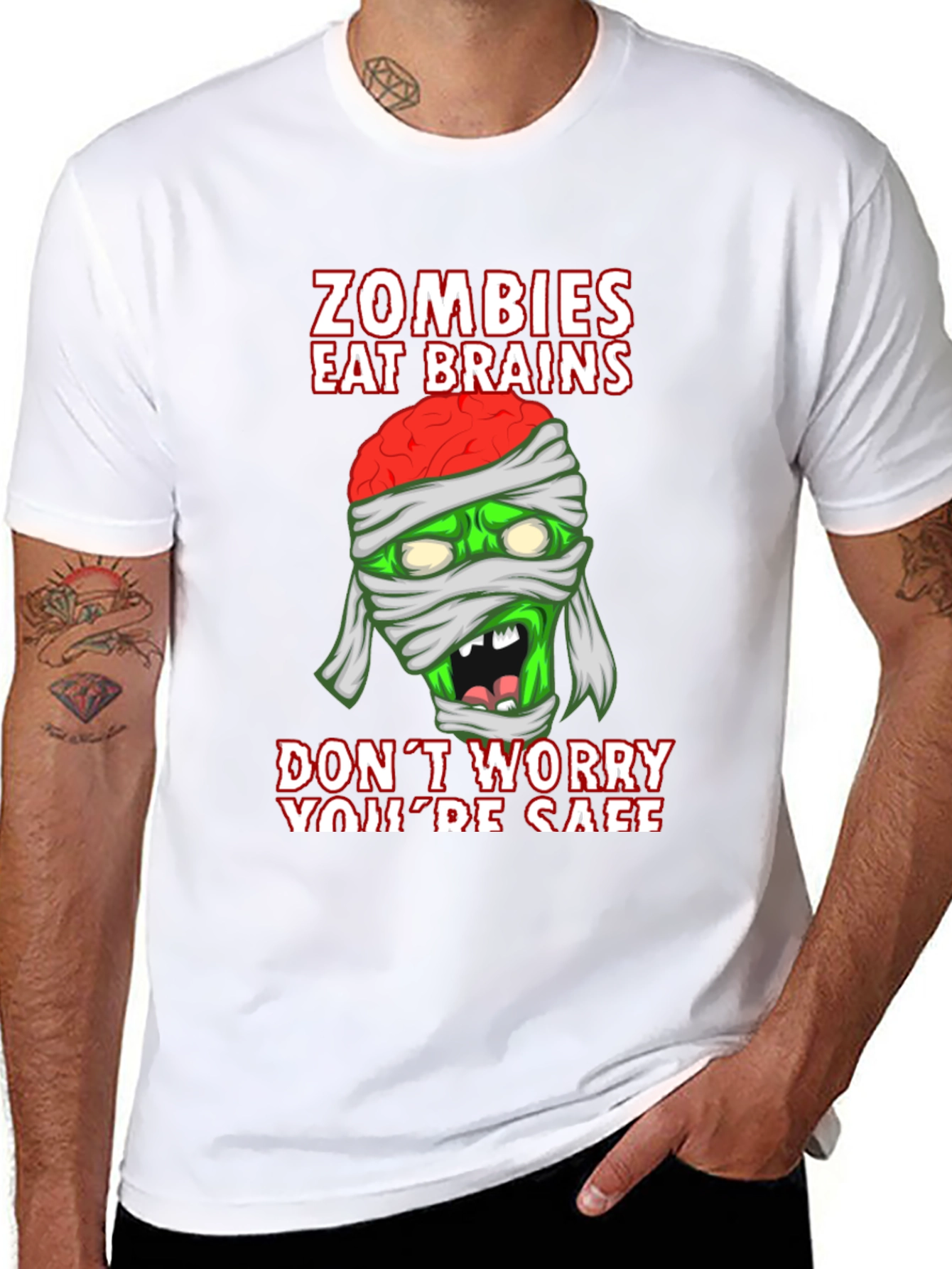 Zombies Eat Brains Halloween Graphic T-Shirt