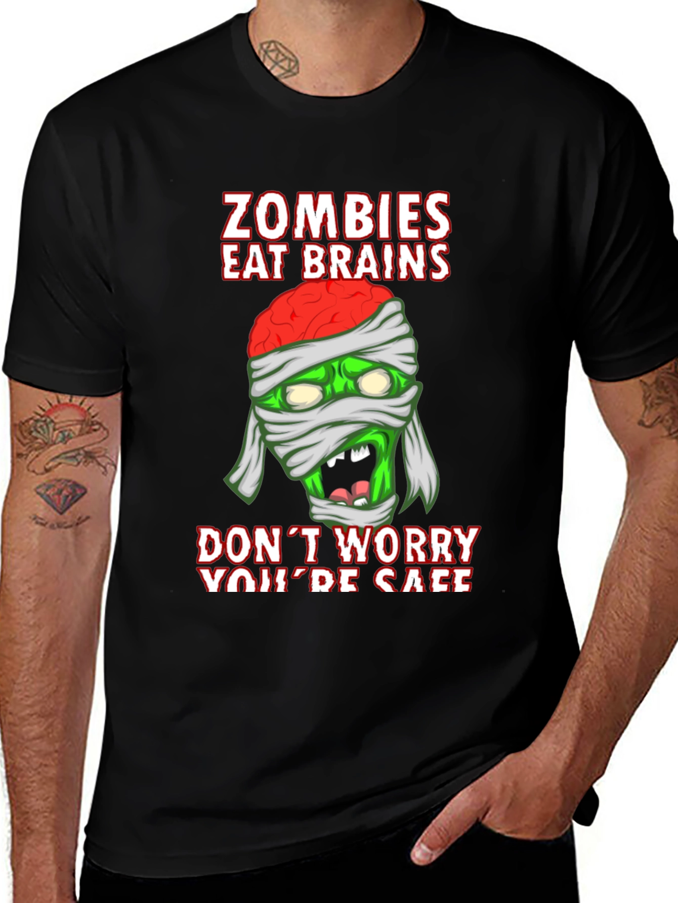 Zombies Eat Brains Halloween Graphic T-Shirt